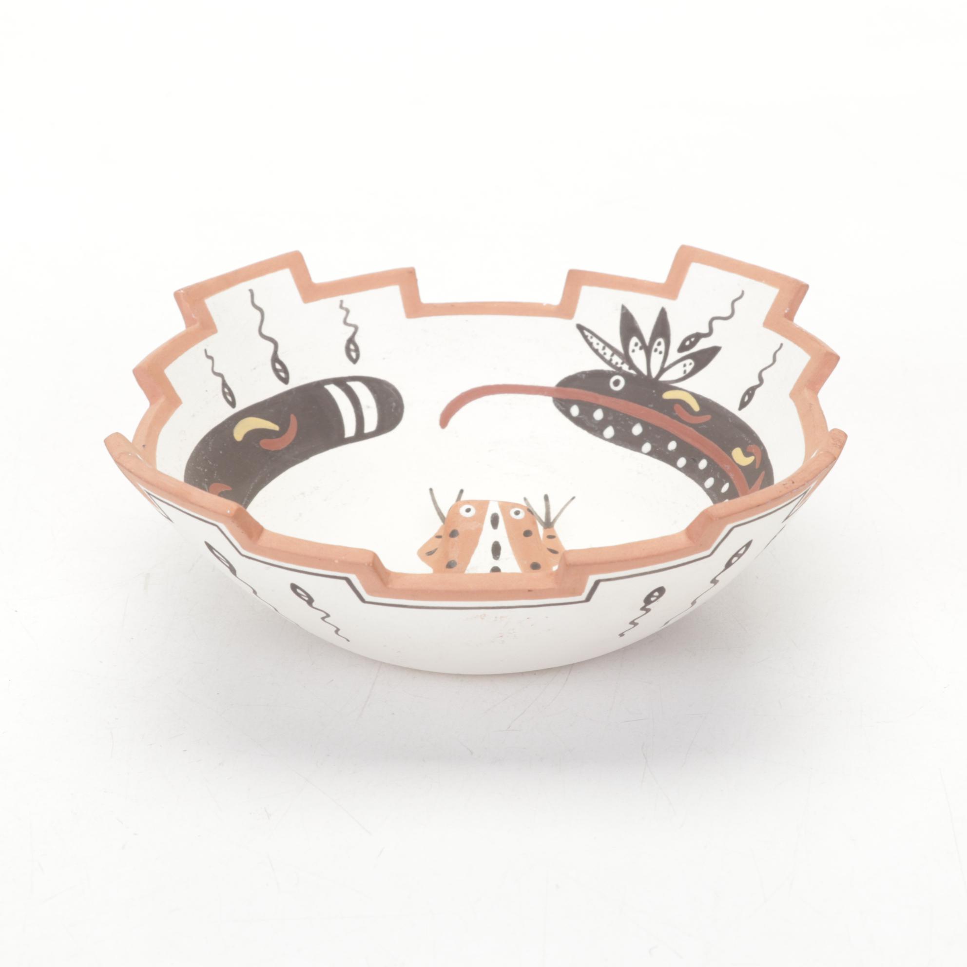 Marcus Homer Zuni Signed Bowl With Signed Acoma Covered Bowls