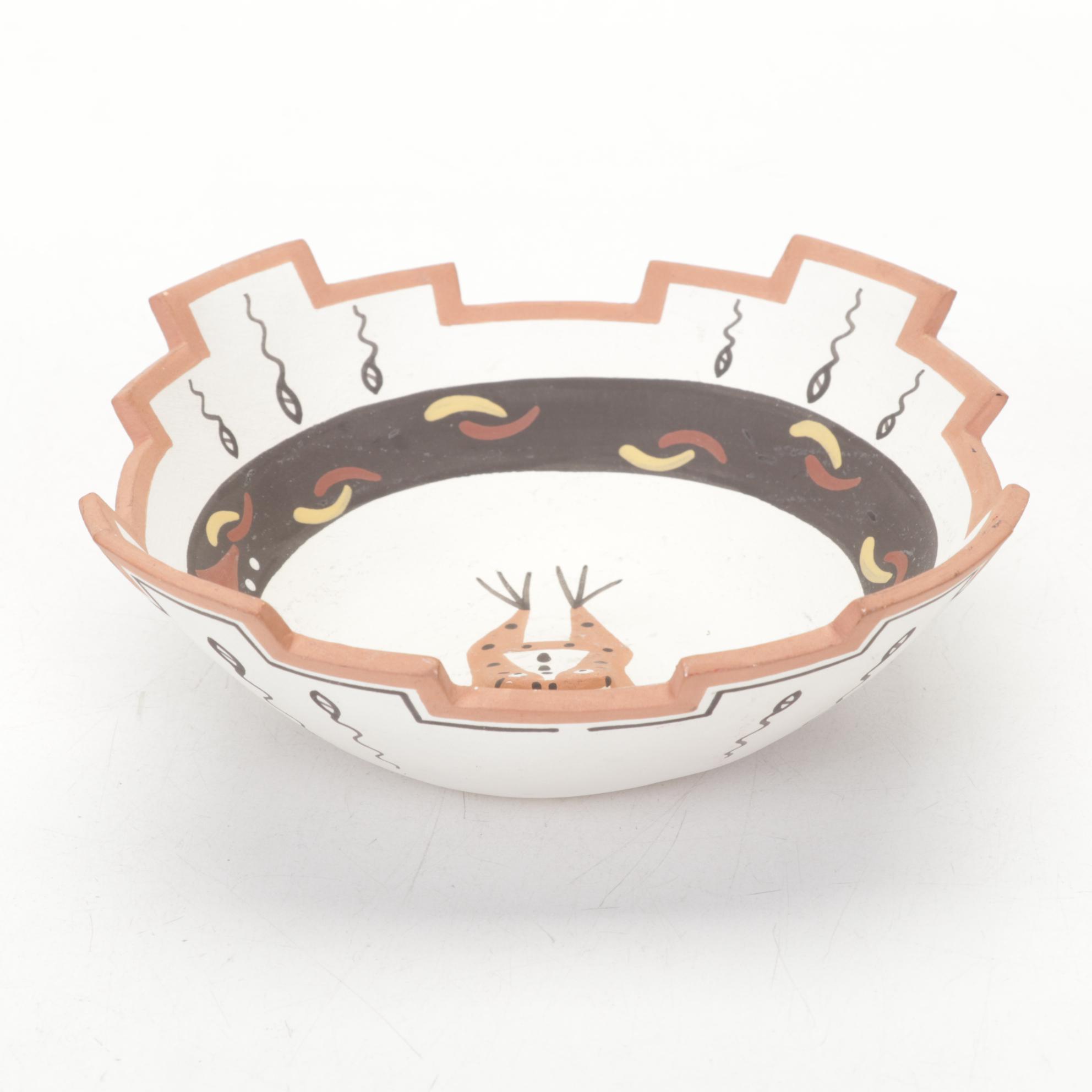 Marcus Homer Zuni Signed Bowl With Signed Acoma Covered Bowls