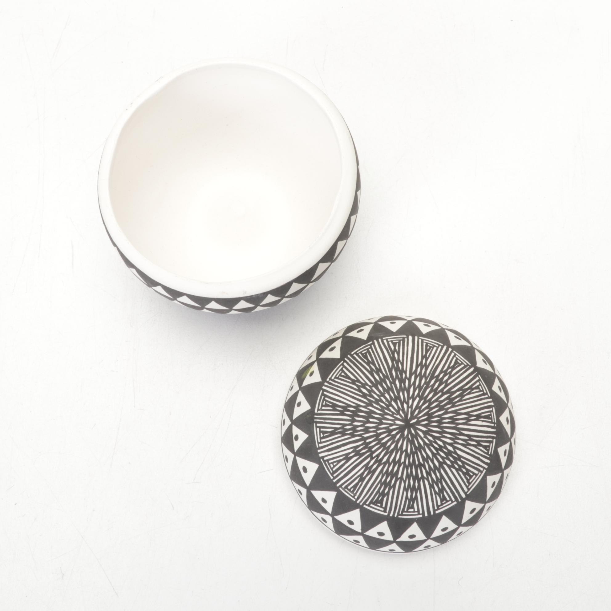 Marcus Homer Zuni Signed Bowl With Signed Acoma Covered Bowls