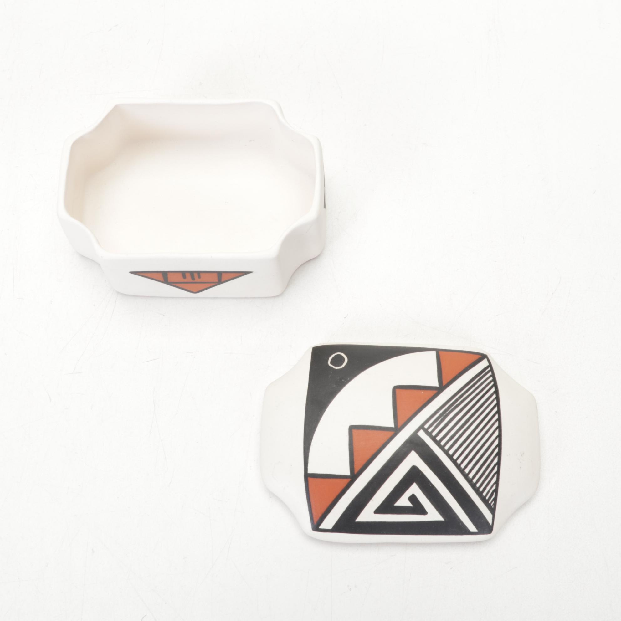 Marcus Homer Zuni Signed Bowl With Signed Acoma Covered Bowls