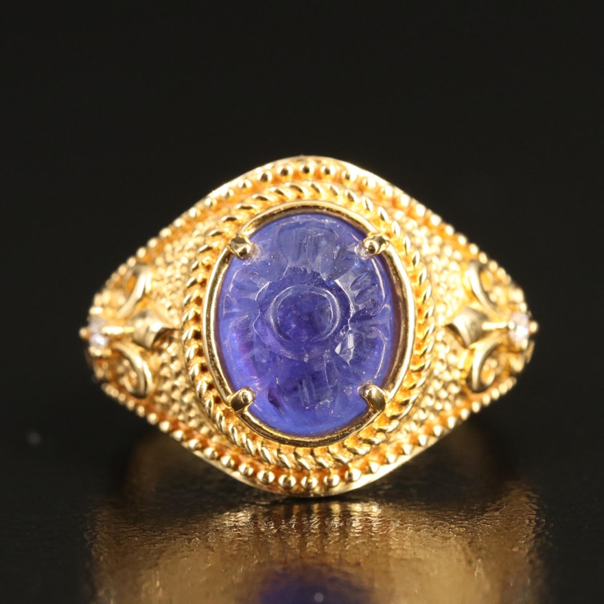 Sohna 22K Tanzanite and Diamond Ring with Fleur-de-Lis Detail