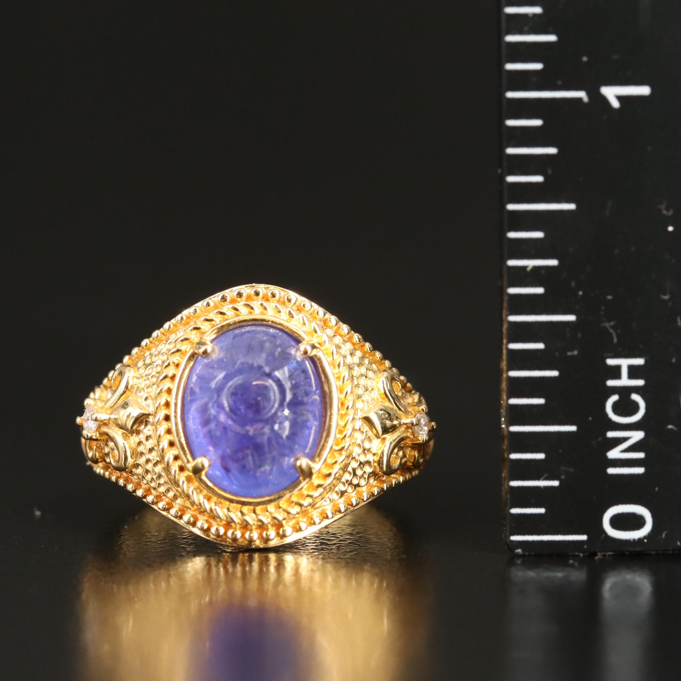 Sohna 22K Tanzanite and Diamond Ring with Fleur-de-Lis Detail