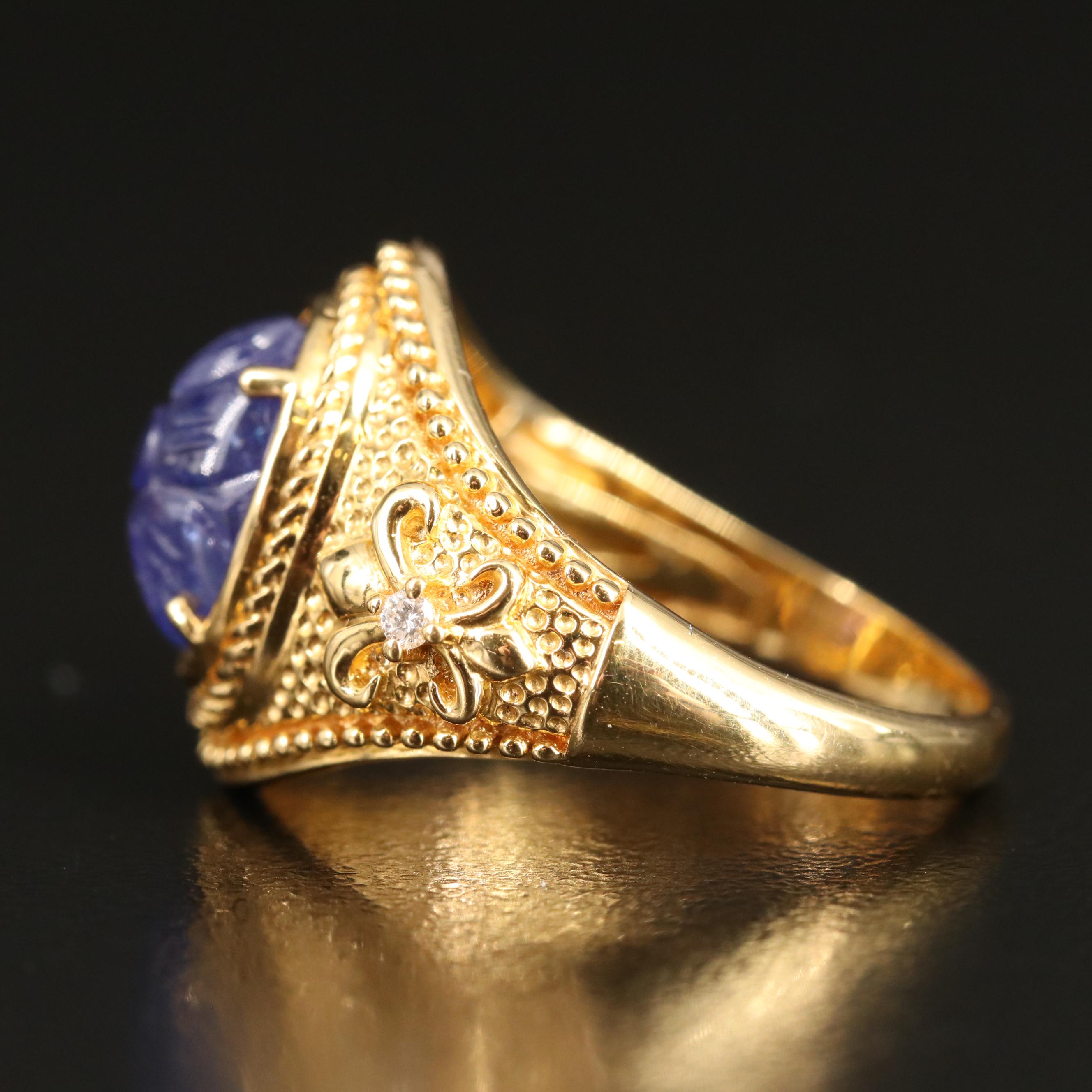 Sohna 22K Tanzanite and Diamond Ring with Fleur-de-Lis Detail