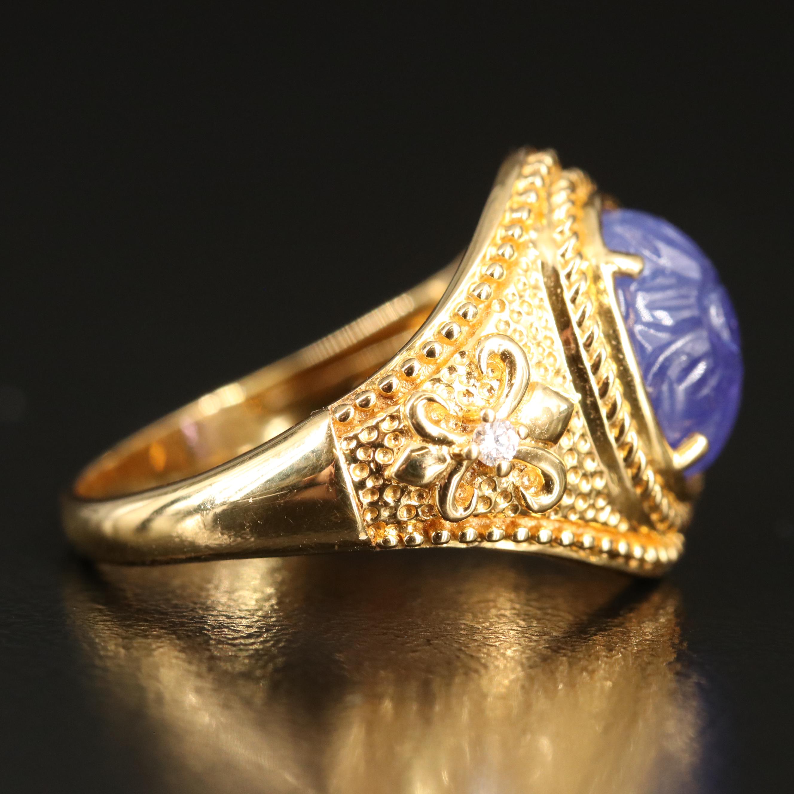 Sohna 22K Tanzanite and Diamond Ring with Fleur-de-Lis Detail