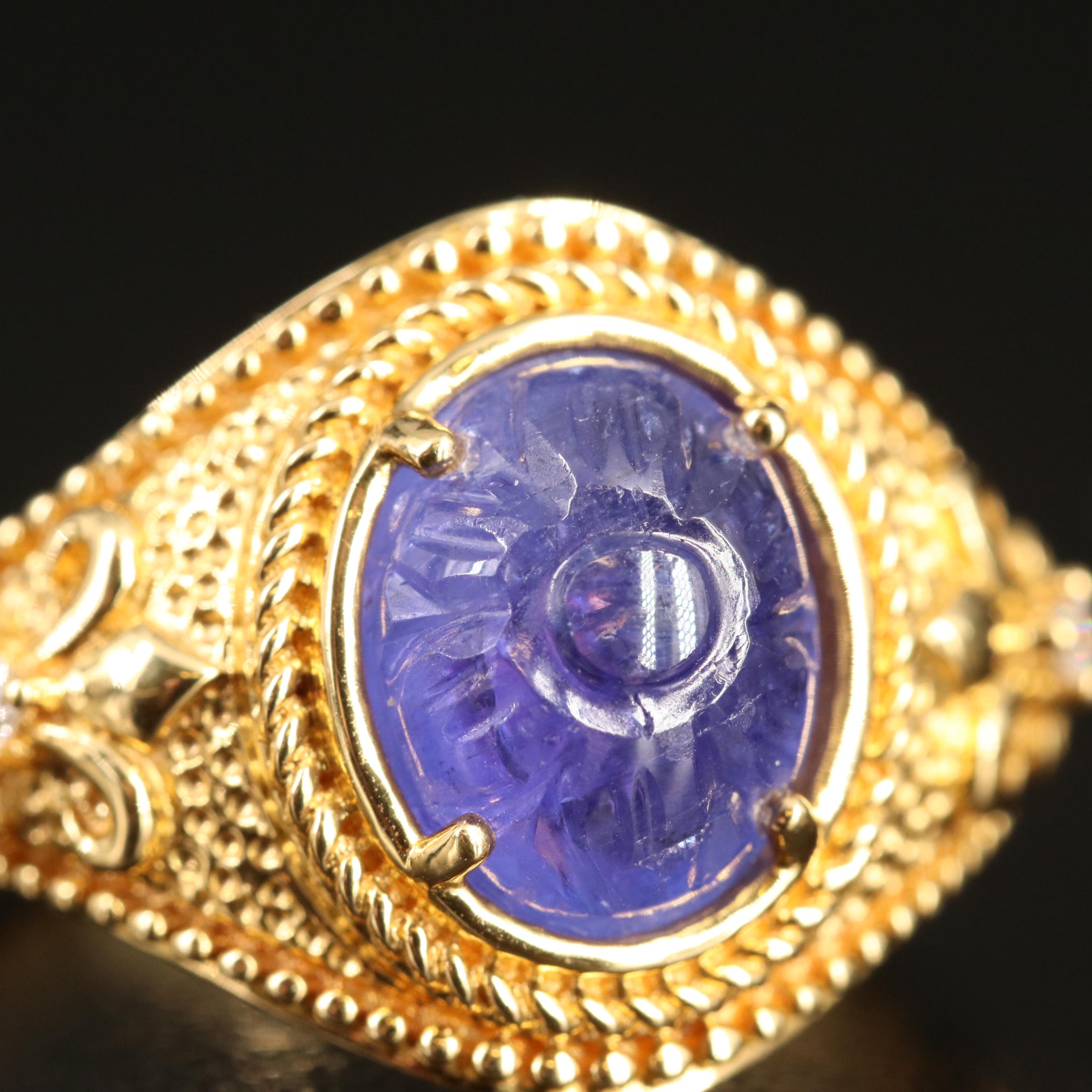 Sohna 22K Tanzanite and Diamond Ring with Fleur-de-Lis Detail