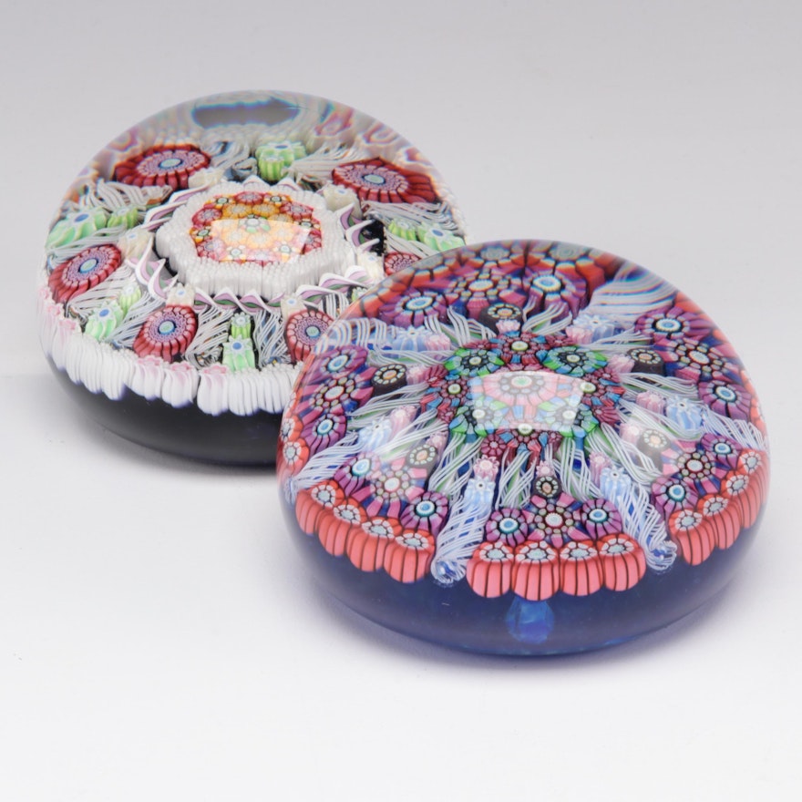 Hand Blown Perthshire Glass Millefiori Paperweights, Late 20th Century