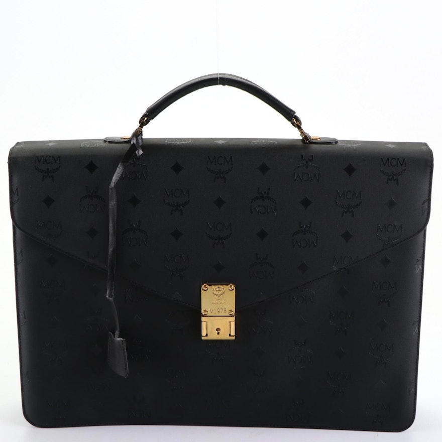 MCM München Briefcase in Black Viseto PVC and Leather