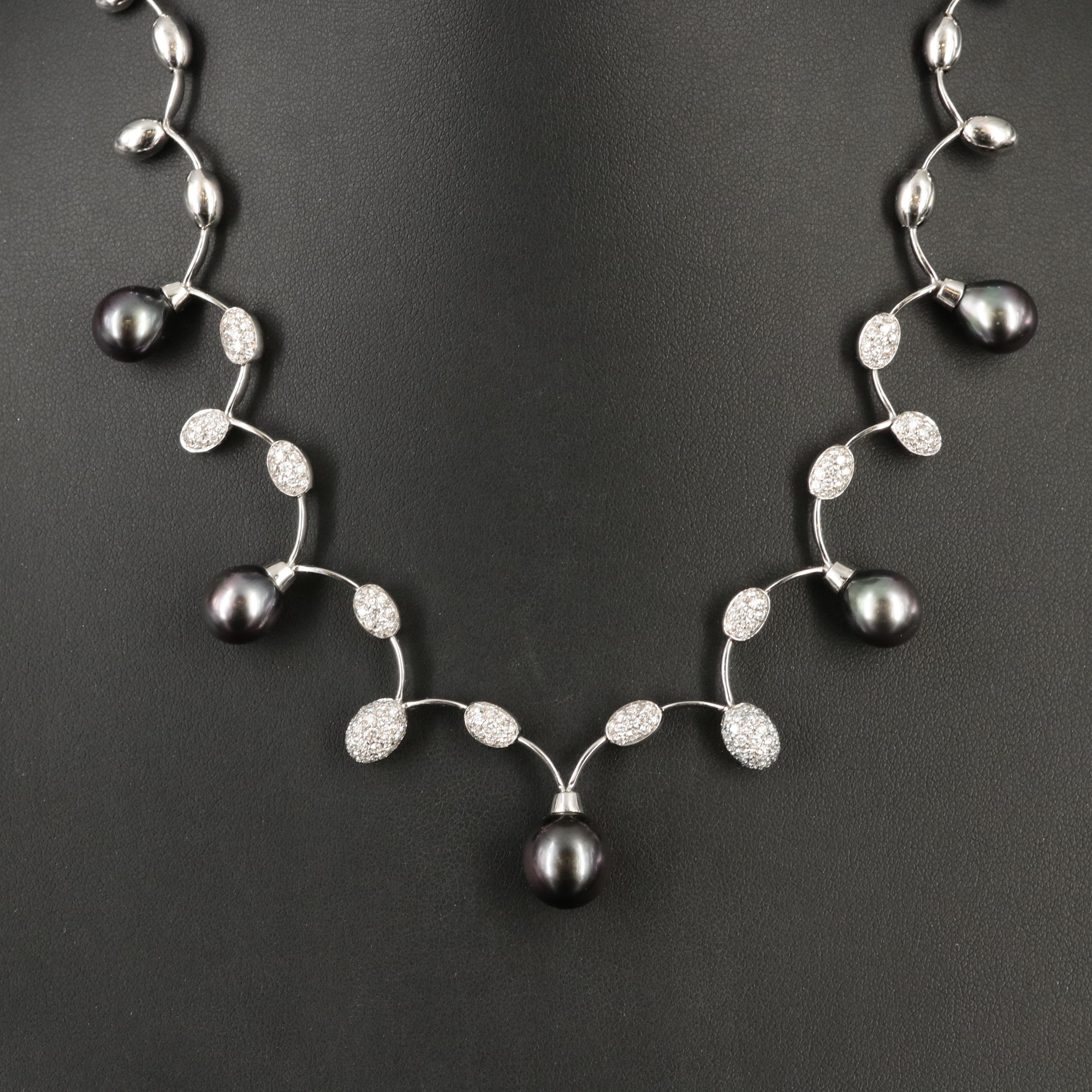 18K Pearl and 2.47 CTW Diamond Scalloped Necklace