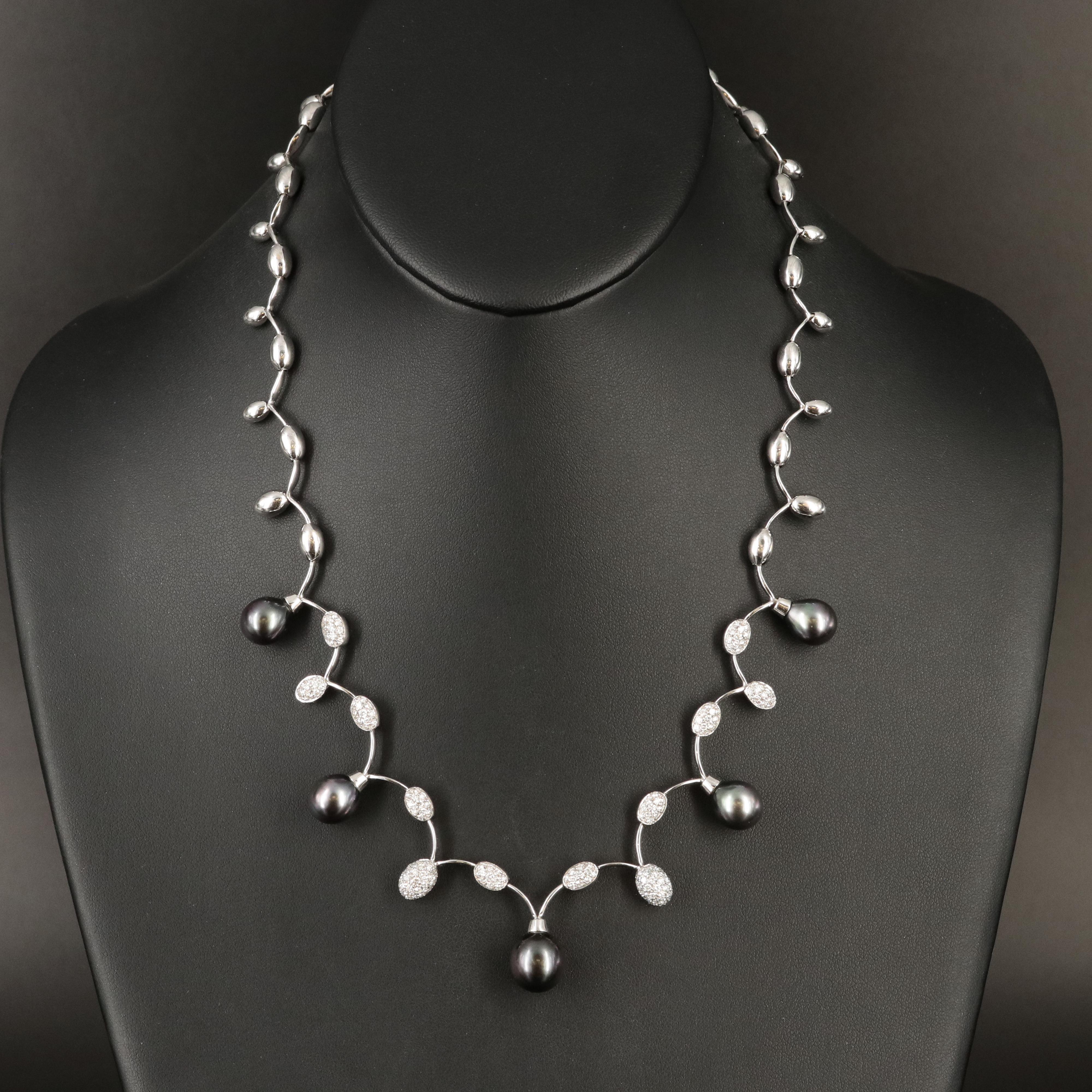 18K Pearl and 2.47 CTW Diamond Scalloped Necklace