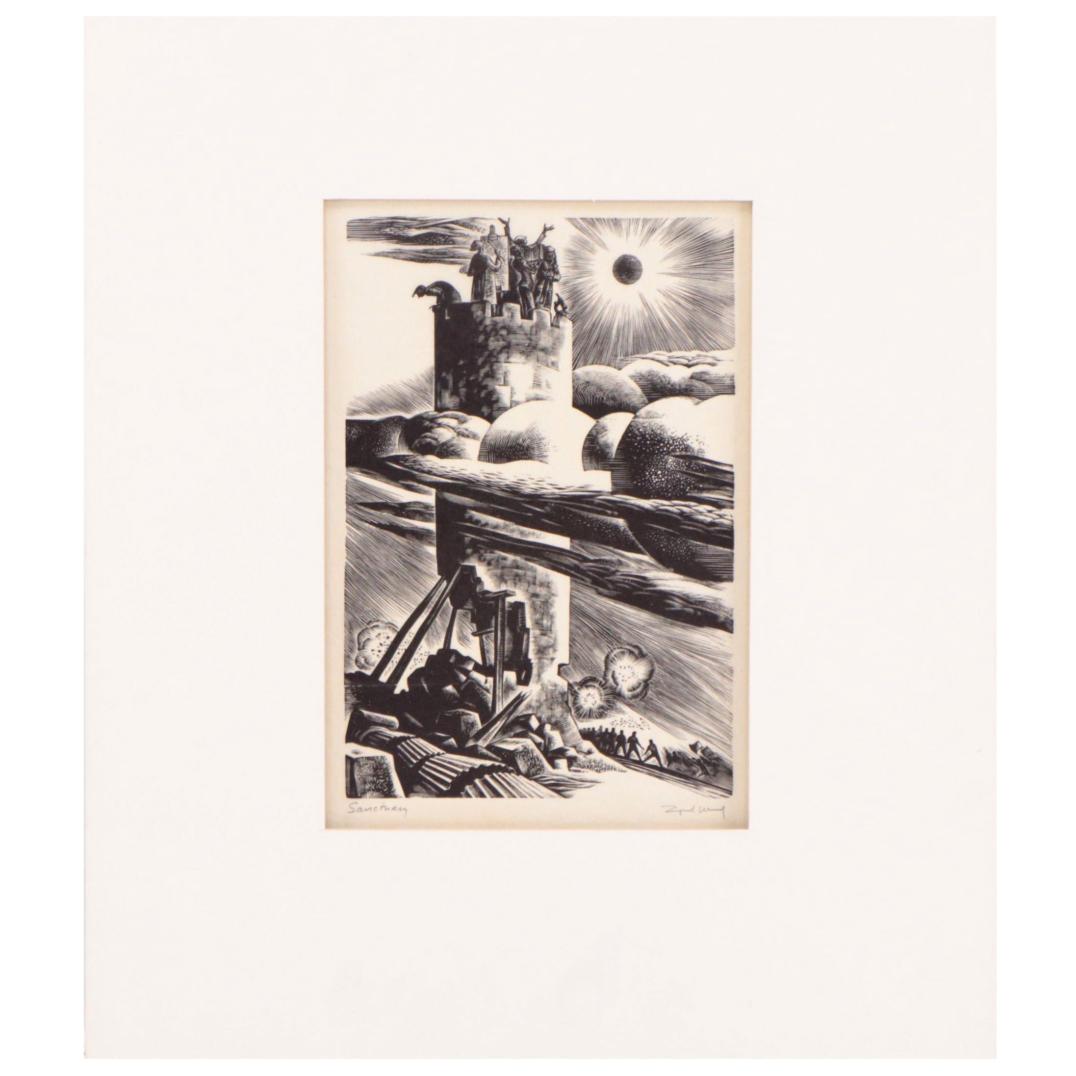 Lynd Ward Wood Engraving "Sanctuary," 1939