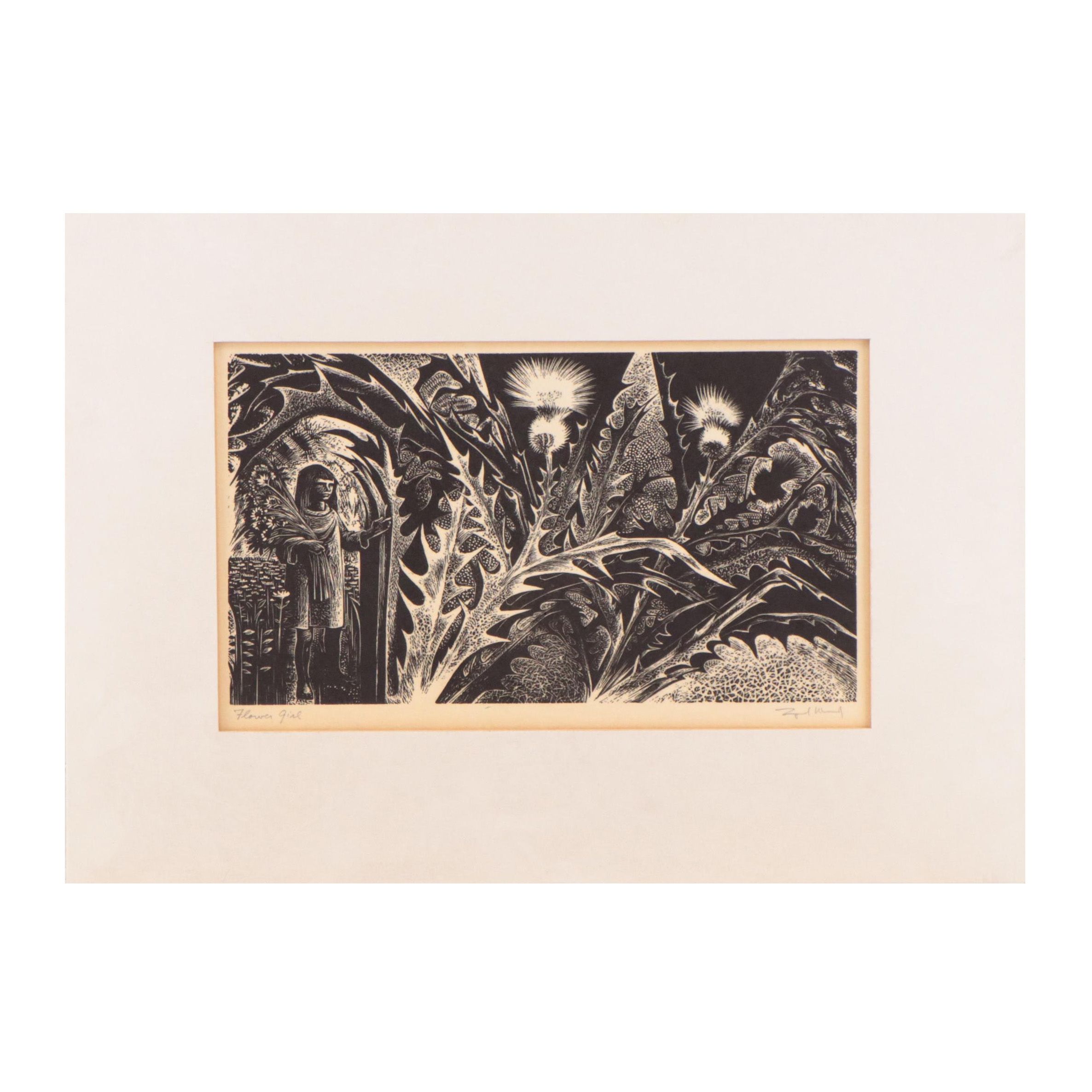 Lynd Ward Wood Engraving "Flower Girl" 1966