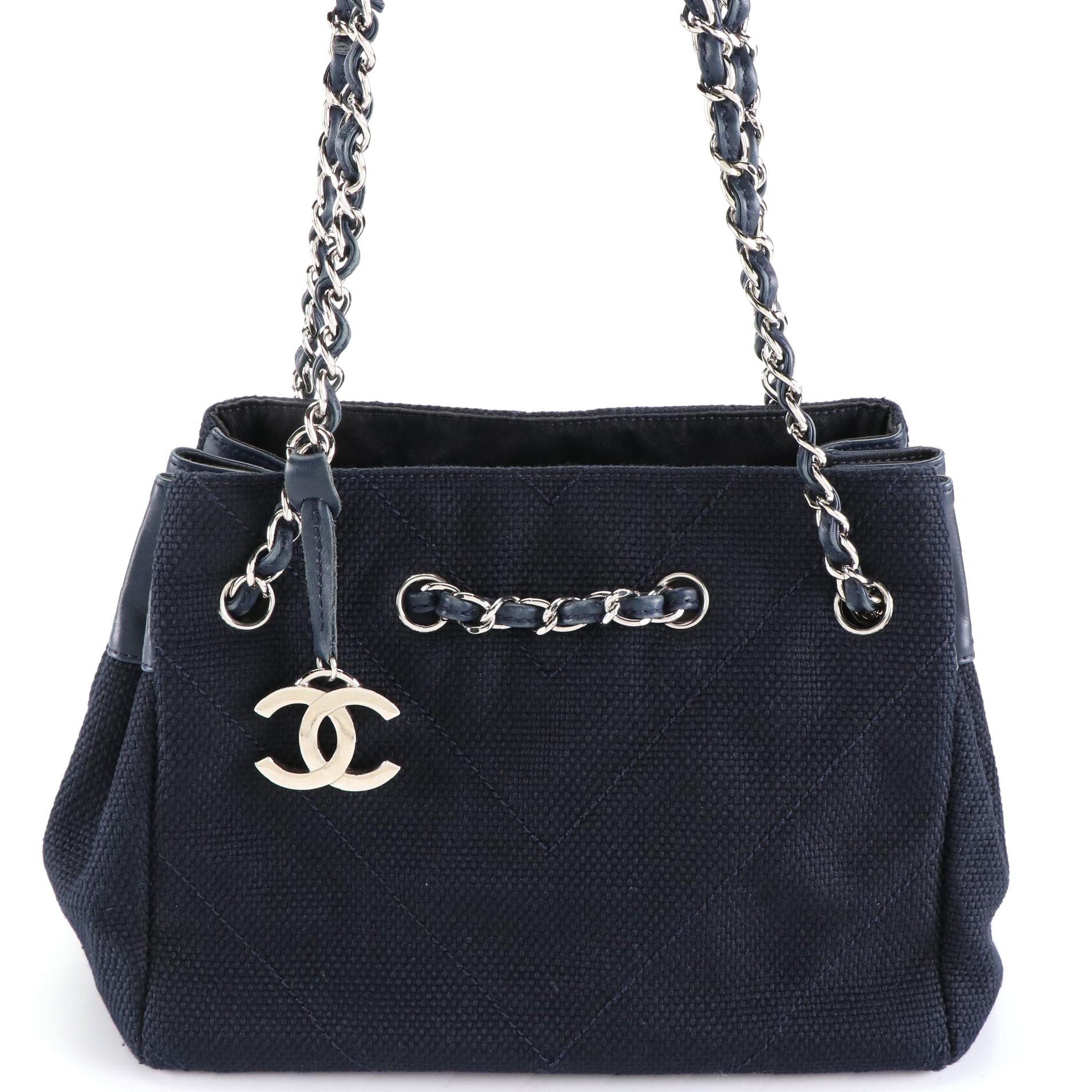 Chanel V-Stitch Chevron Shoulder Bag in Canvas and Leather