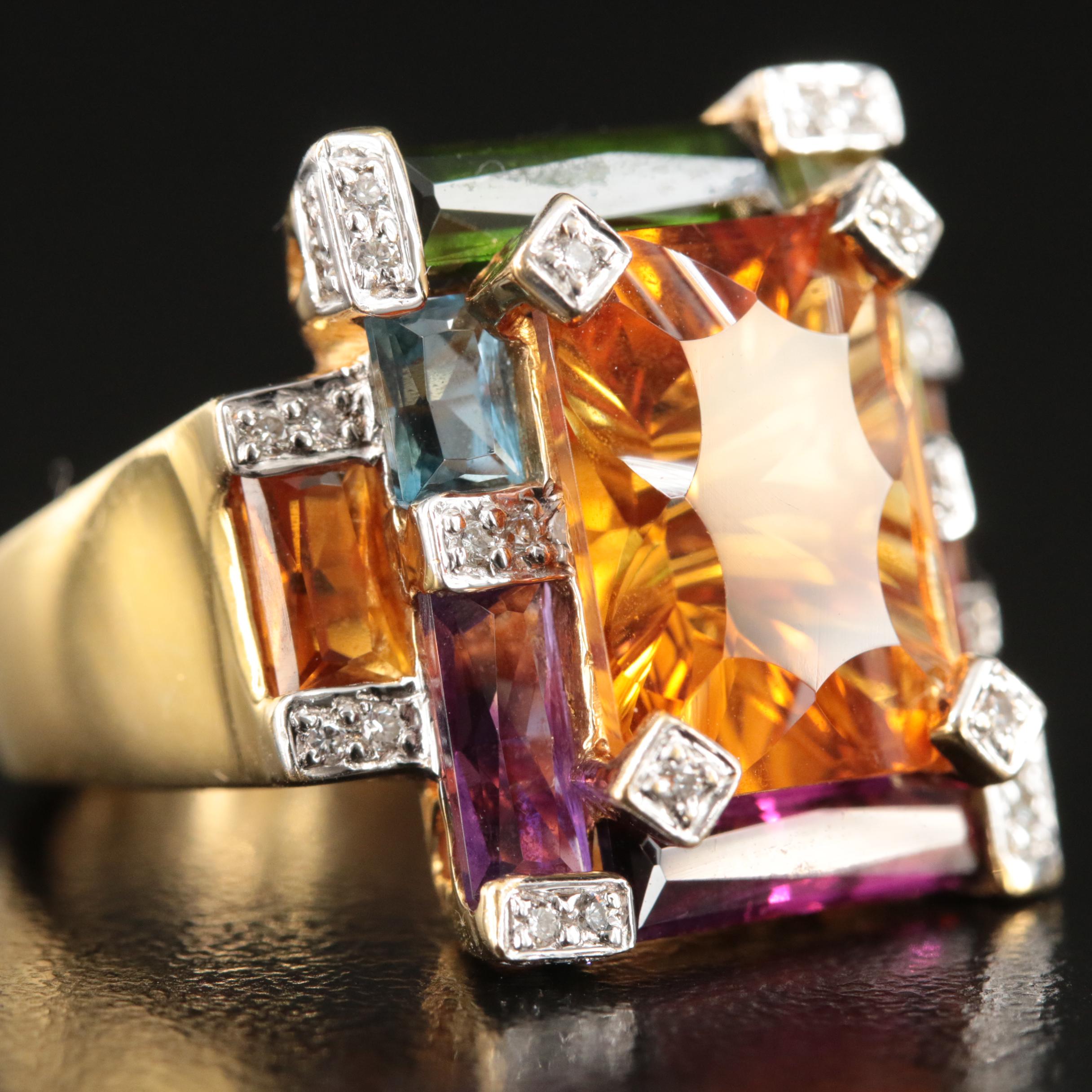 Bellarri "Lolita" 18K Citrine, Diamond and Amethyst Ring