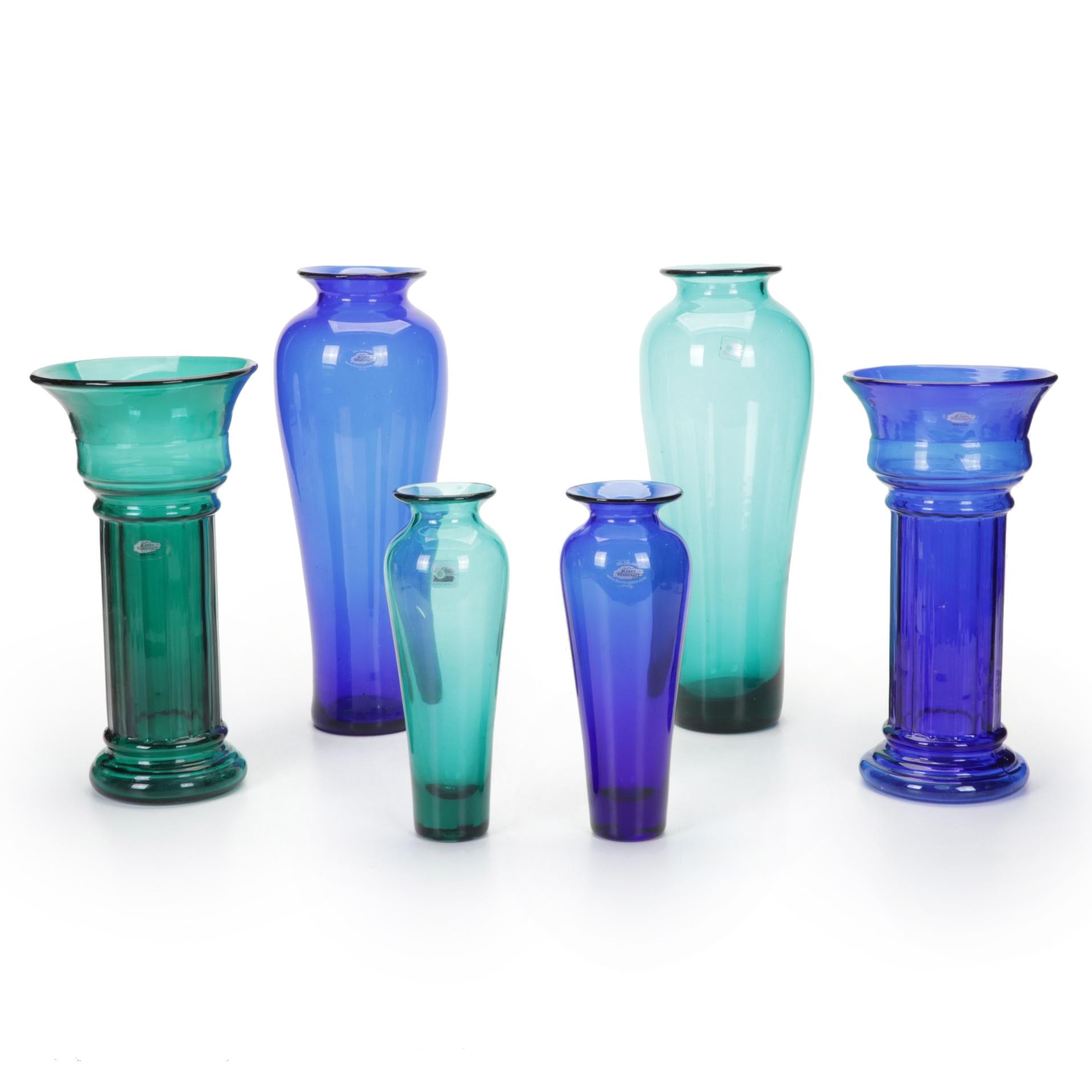 Six Blown Glass Blenko Vases