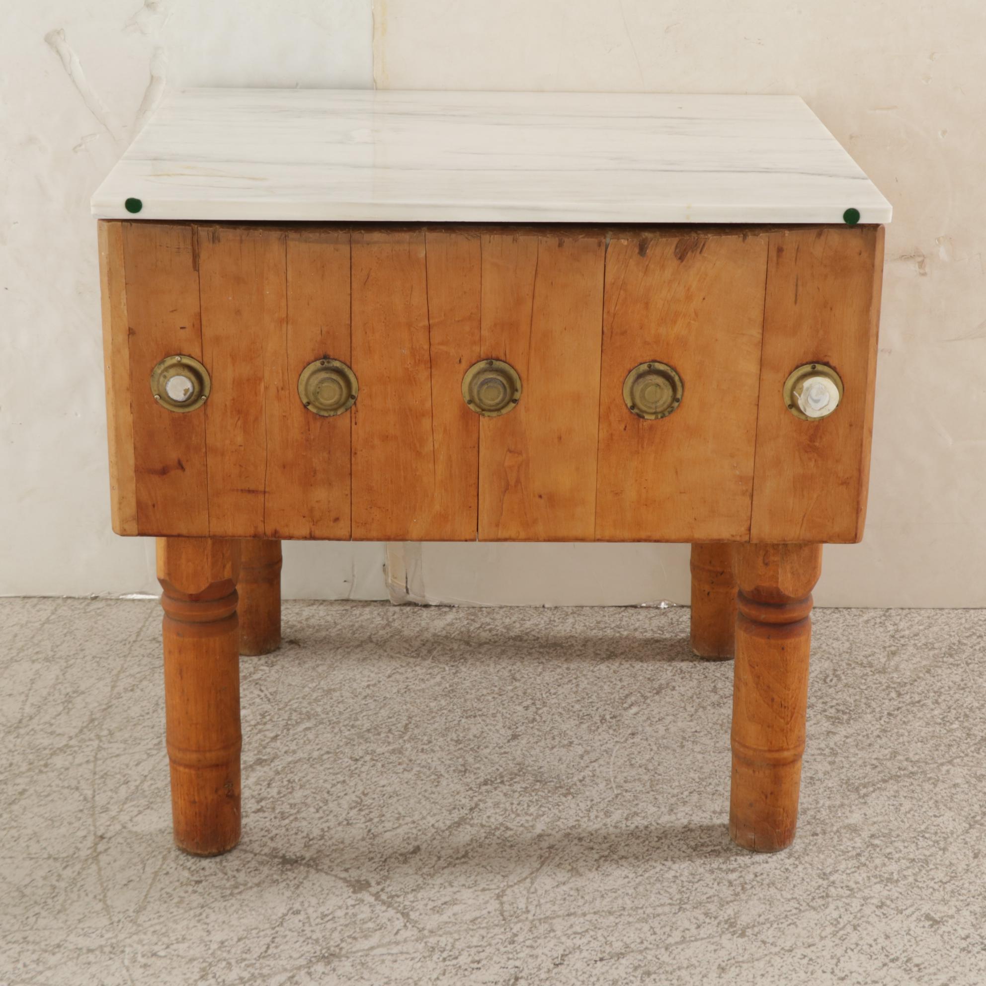 Large Maple Top Butcher's Block Table, Early 20th Century