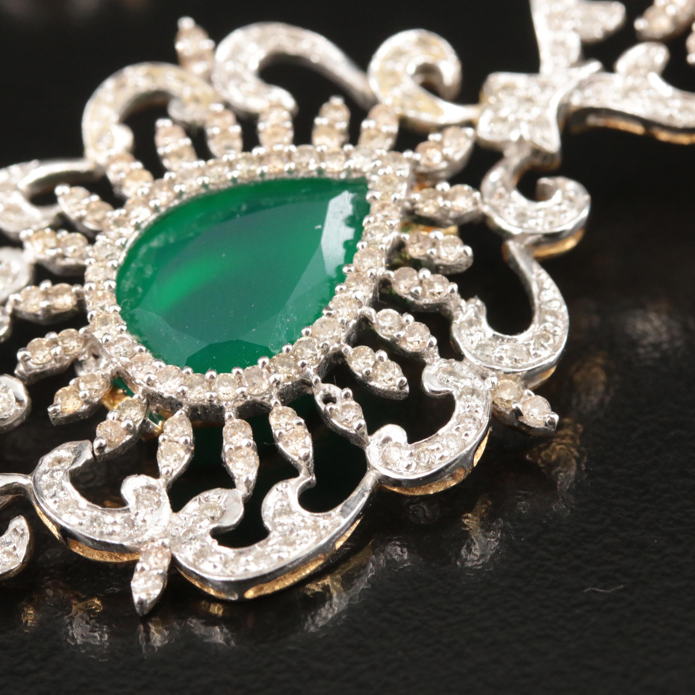 14K 4.15 CTW Diamond, Chalcedony and Imitation Pearl Earrings