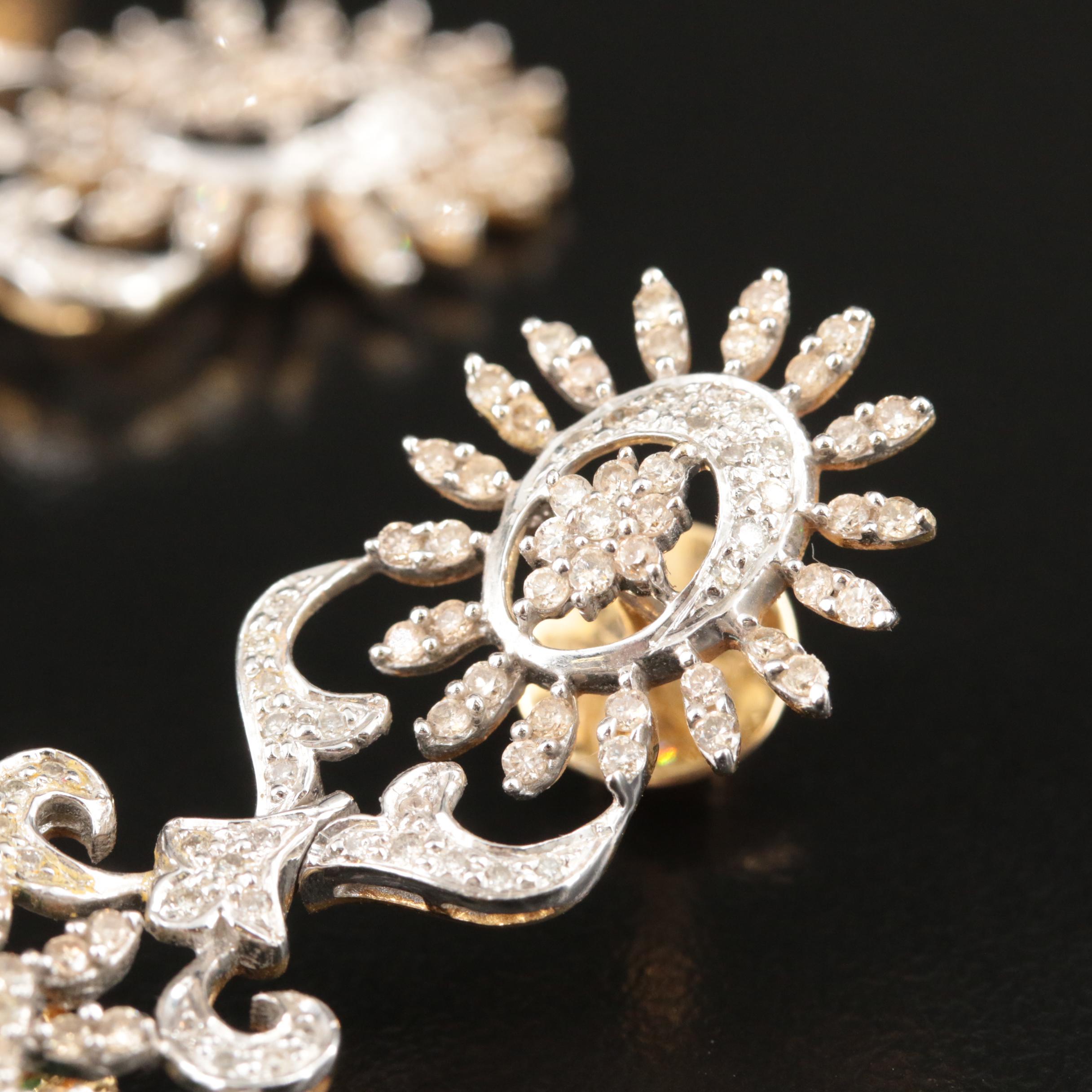 14K 4.15 CTW Diamond, Chalcedony and Imitation Pearl Earrings