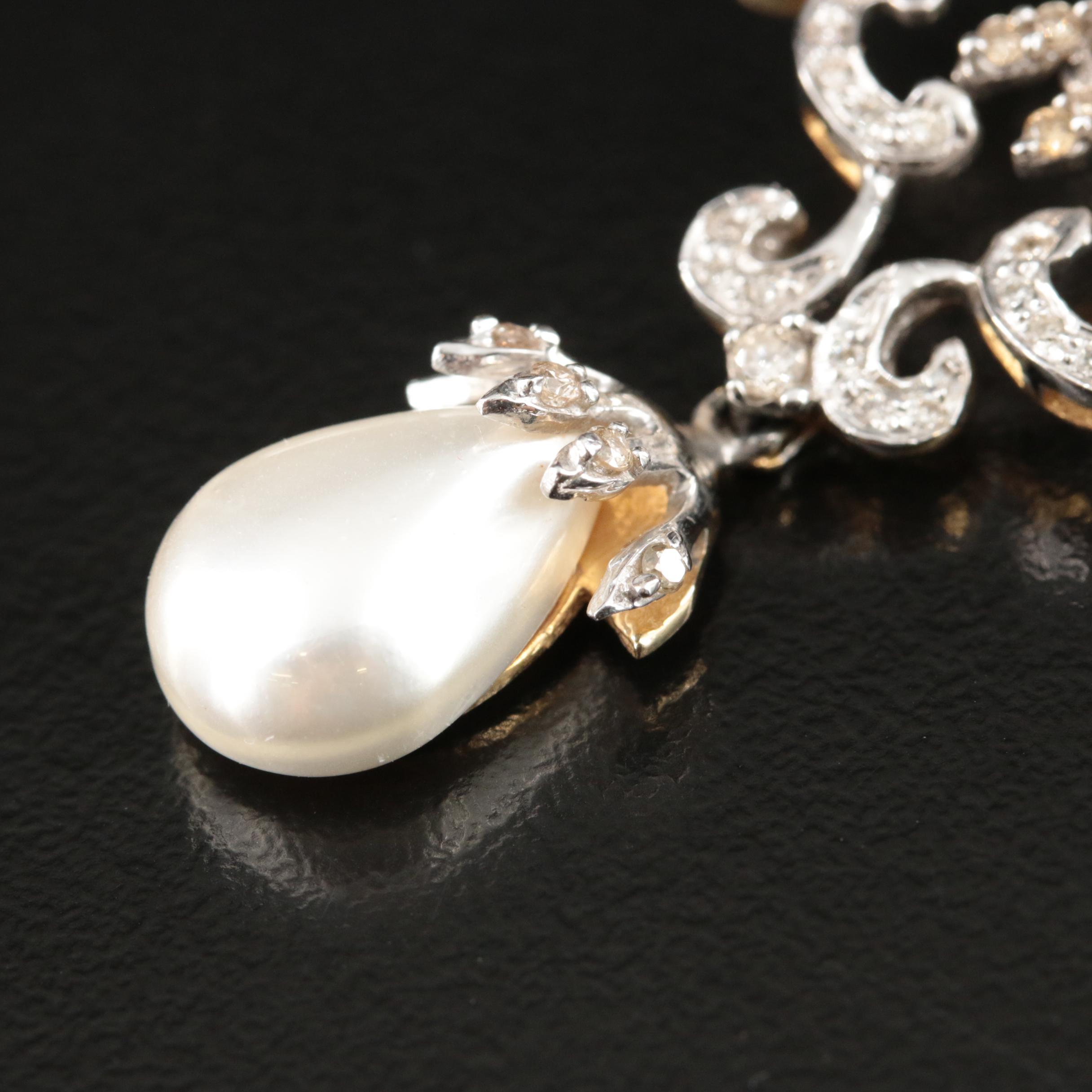 14K 4.15 CTW Diamond, Chalcedony and Imitation Pearl Earrings