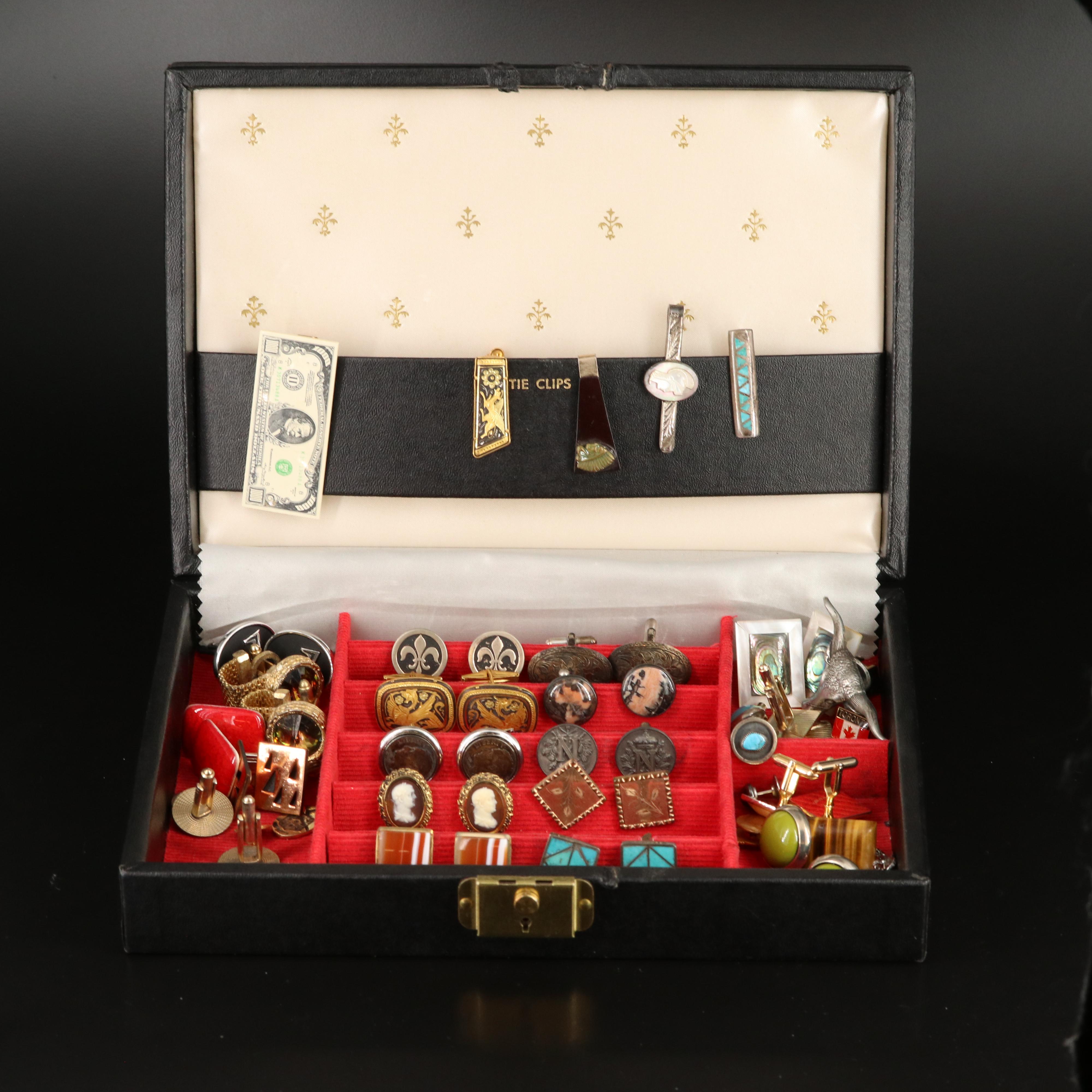 Gentleman's Accessory Collection Including Fleur-de-Lis and Landscape Jasper