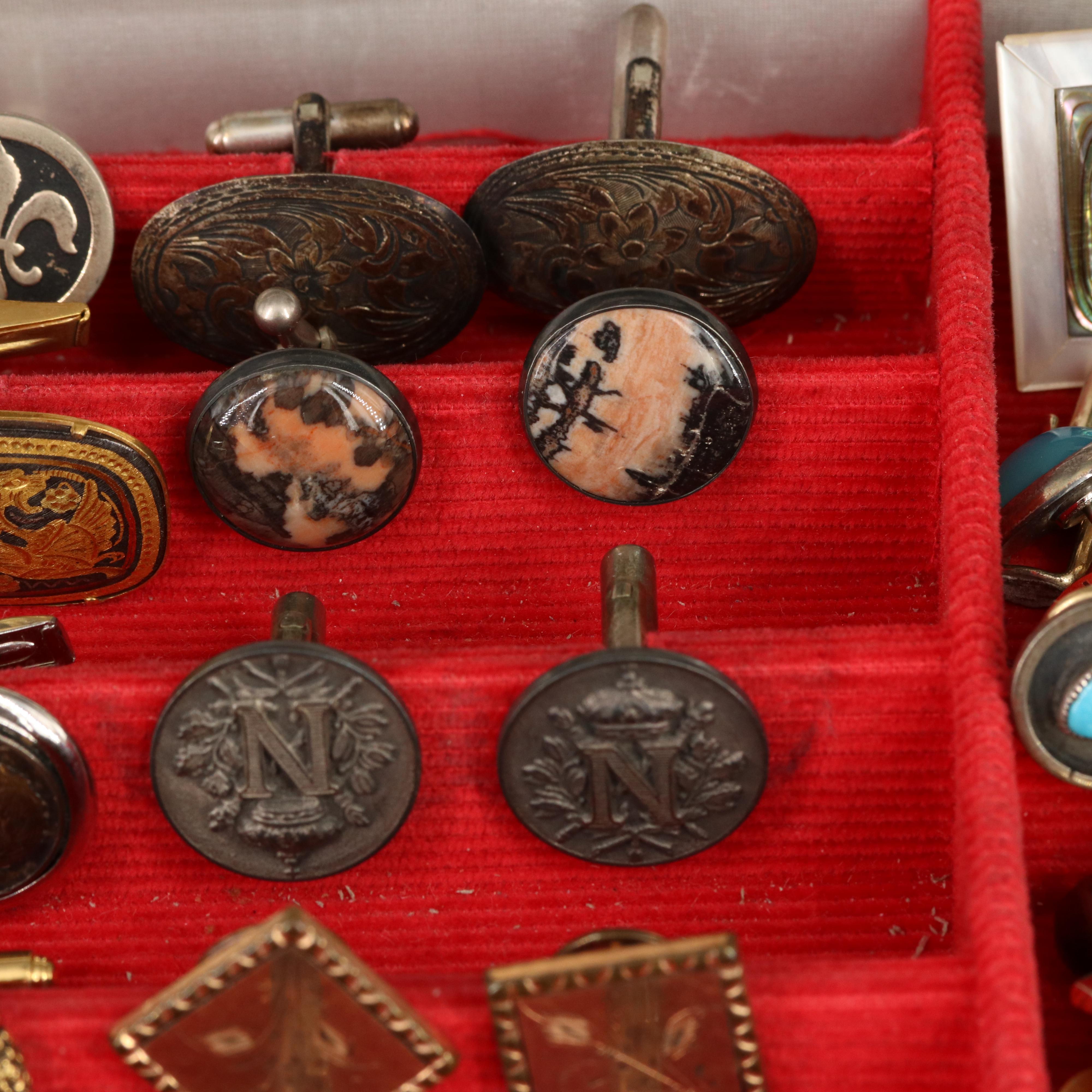 Gentleman's Accessory Collection Including Fleur-de-Lis and Landscape Jasper