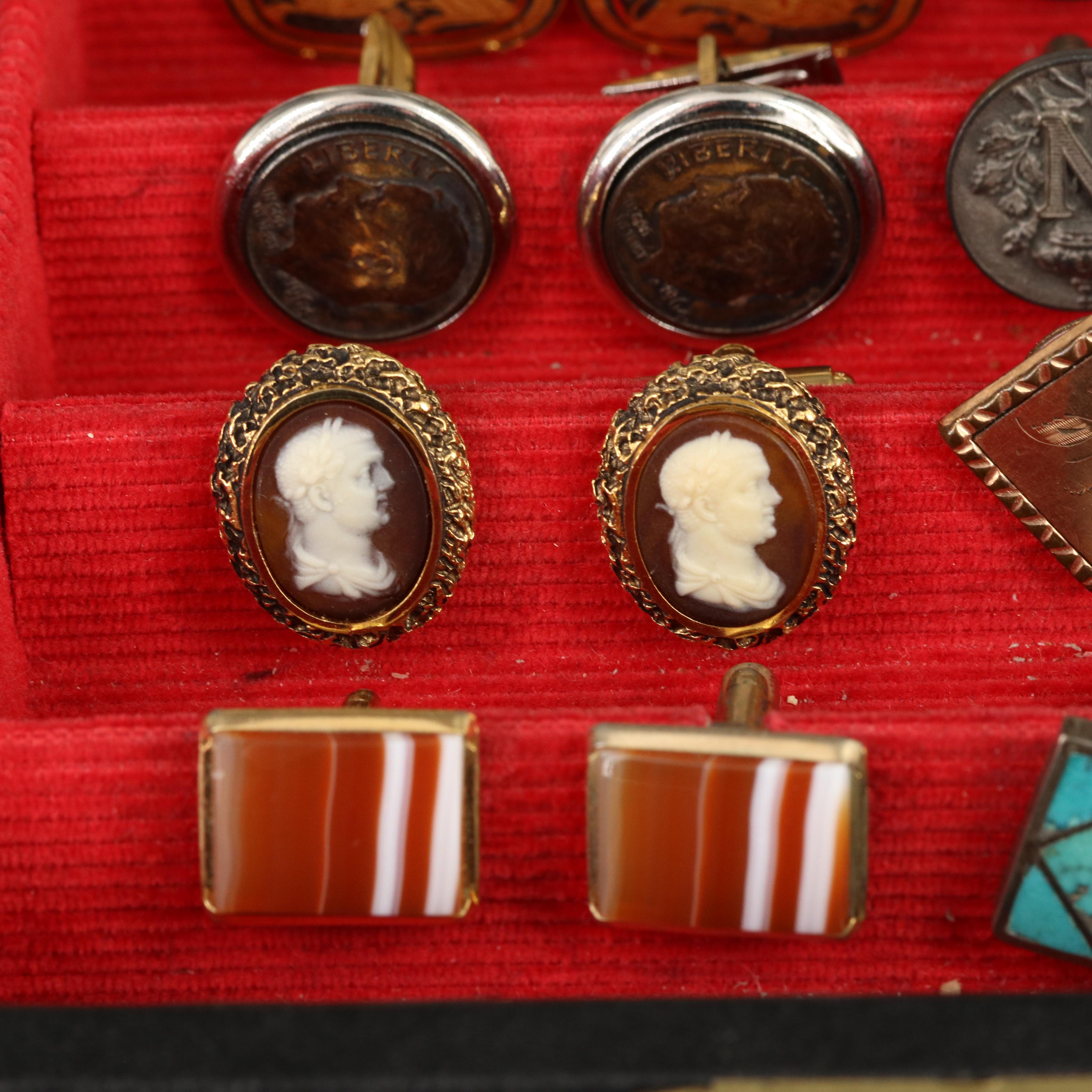 Gentleman's Accessory Collection Including Fleur-de-Lis and Landscape Jasper