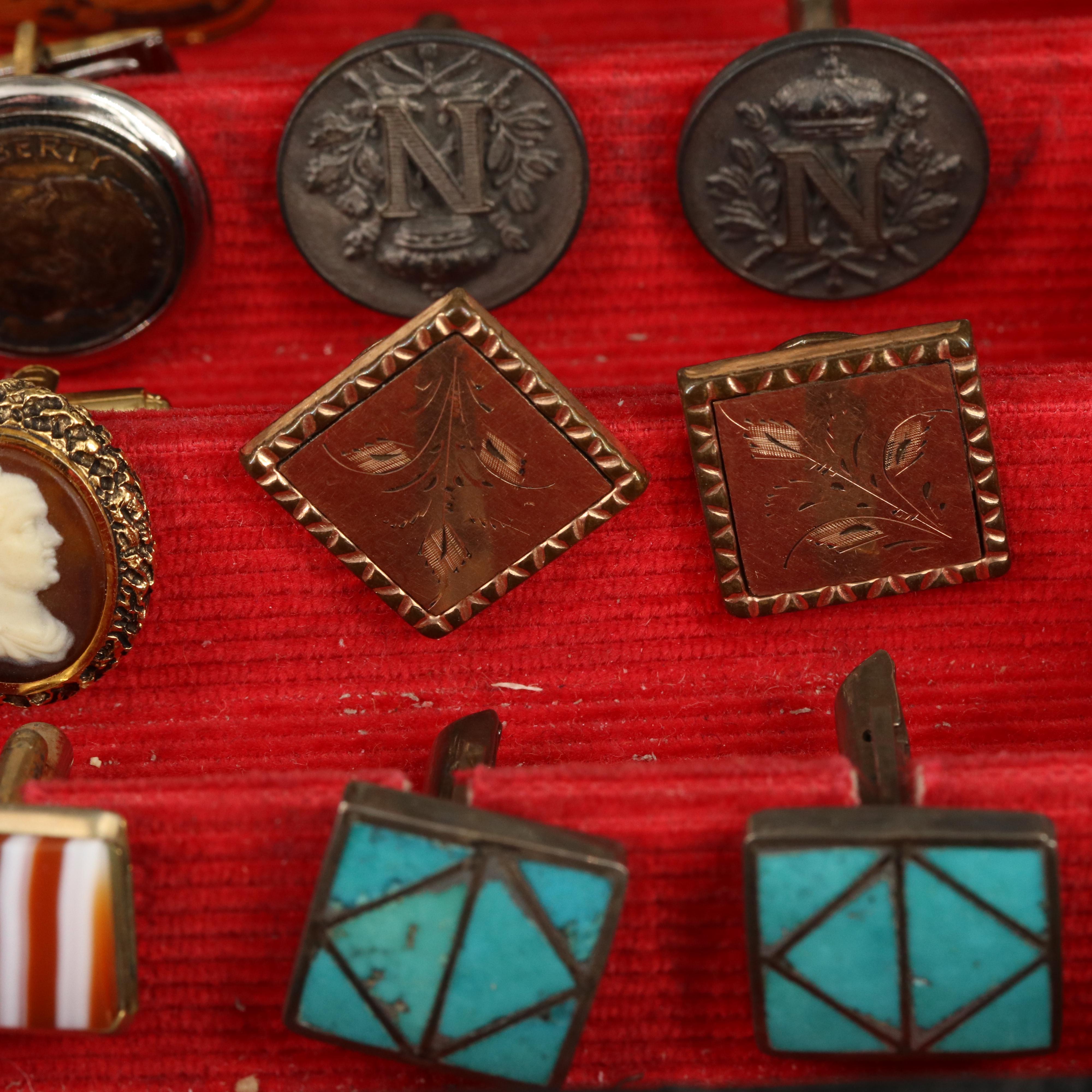 Gentleman's Accessory Collection Including Fleur-de-Lis and Landscape Jasper