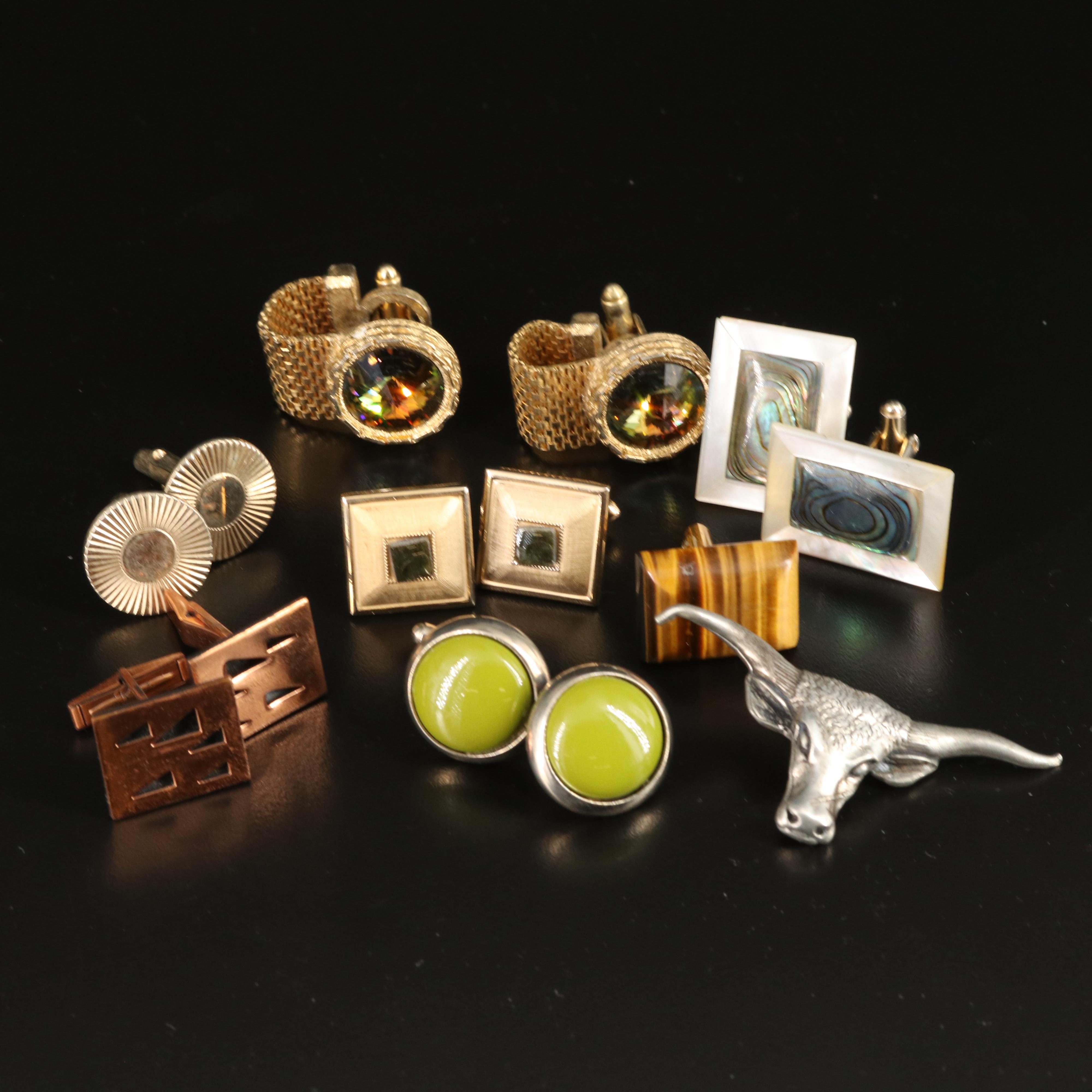 Gentleman's Accessory Collection Including Fleur-de-Lis and Landscape Jasper