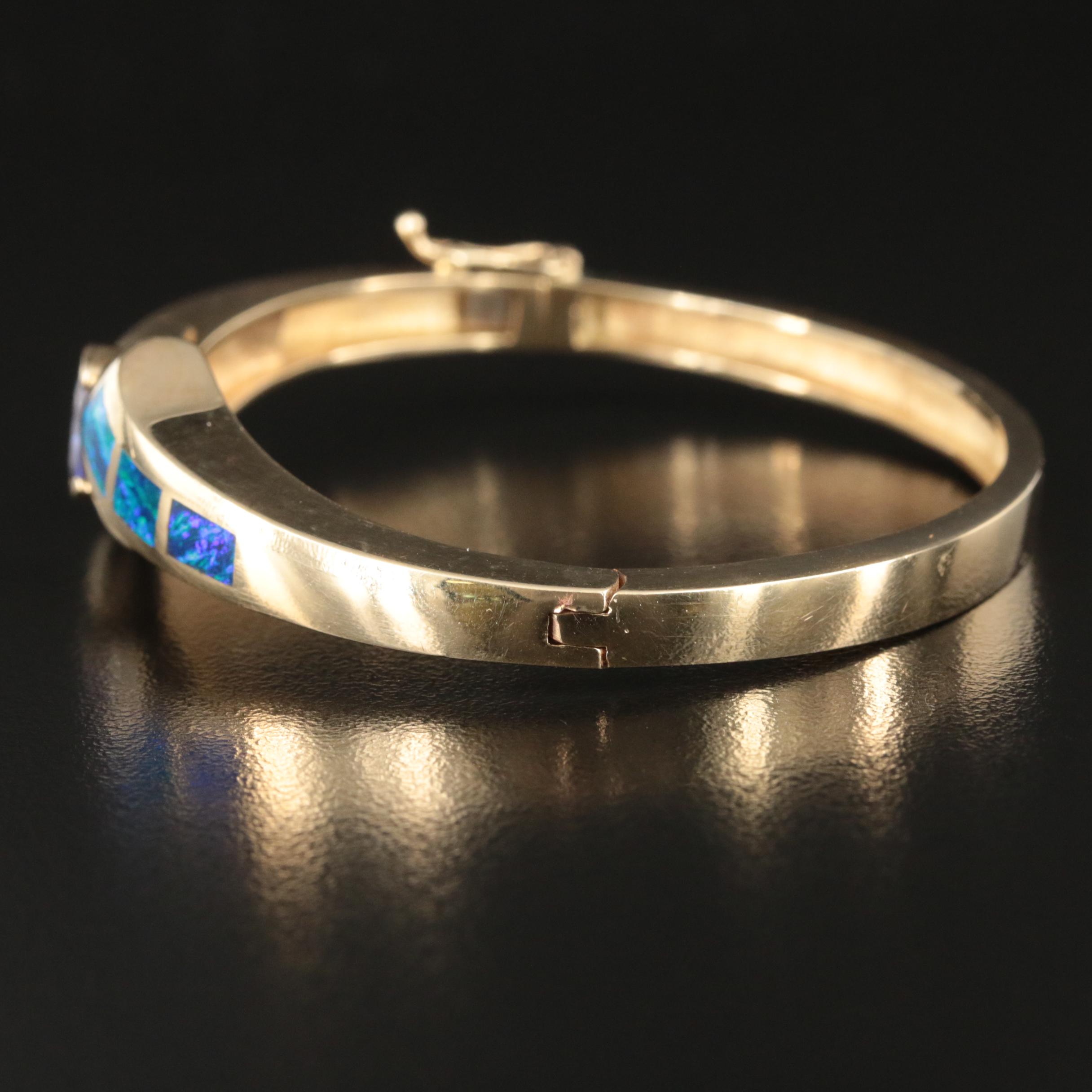 14K Tanzanite, Diamond and Oval Inlay Hinged Bangle