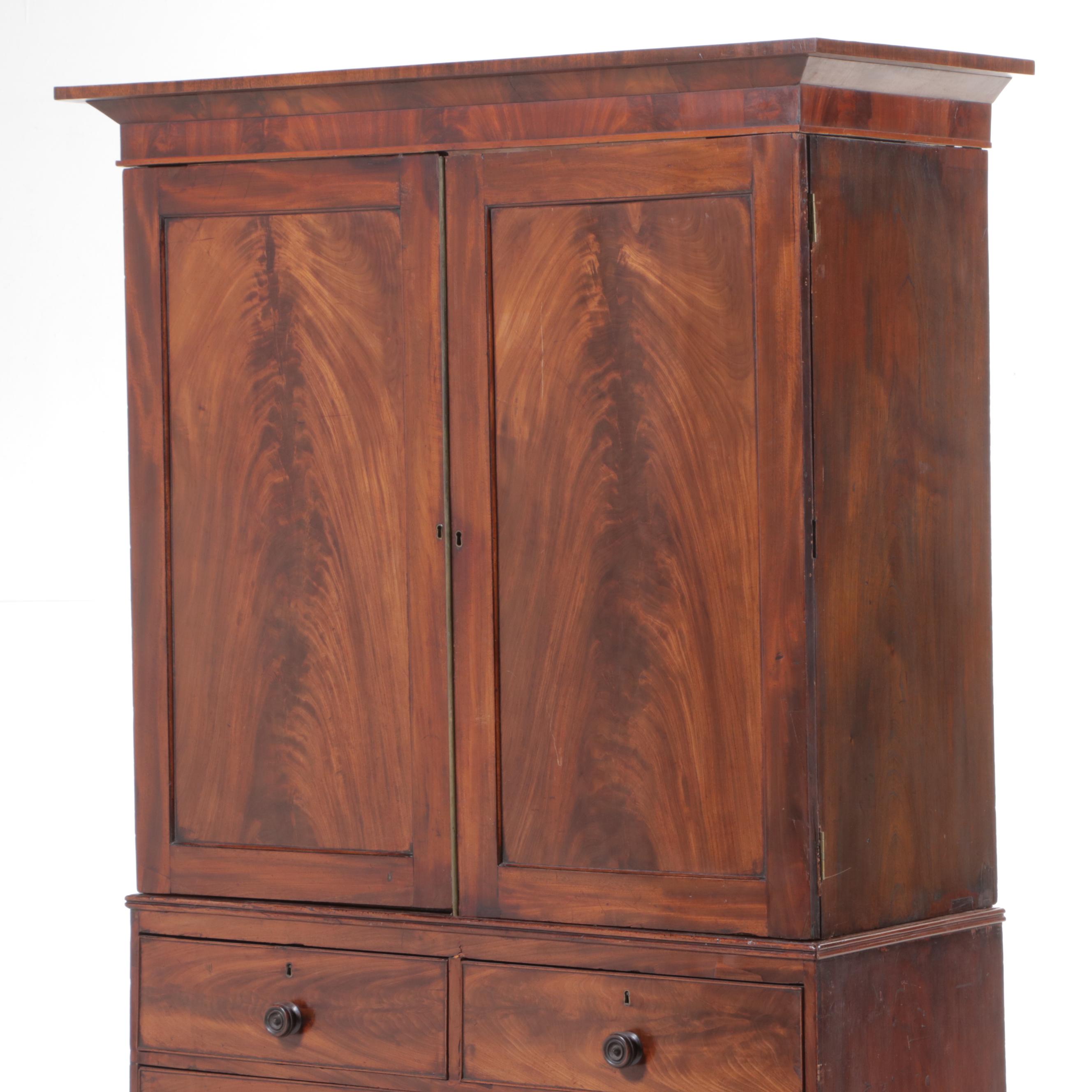 George III Mahogany Linen Press, Early 19th Century and Adapted
