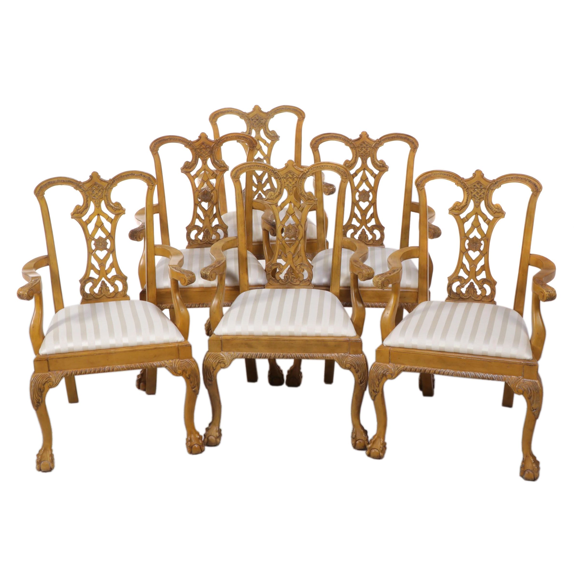 Six Glory Oceanic Co. Chippendale Style Painted and Custom-Upholstered Armchairs