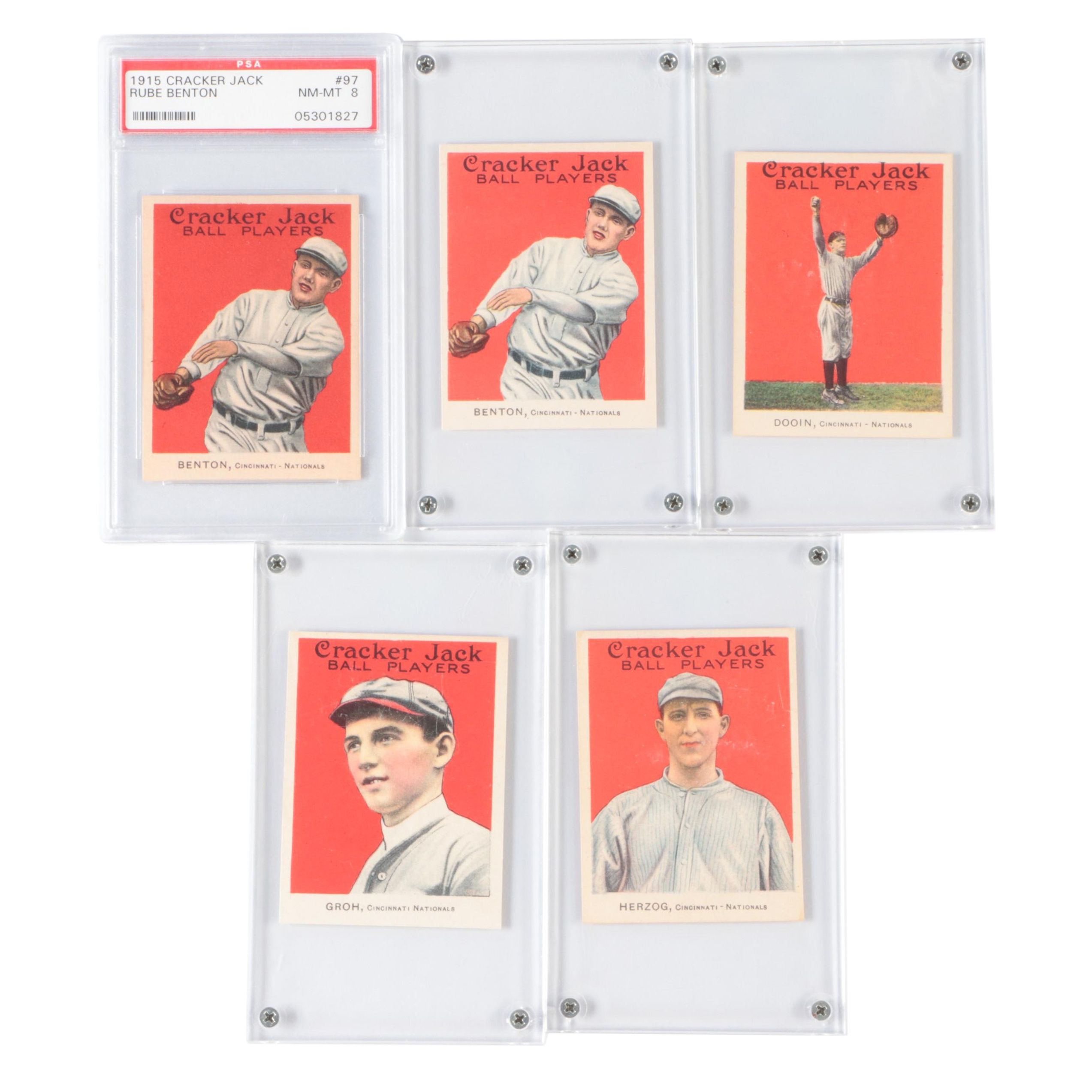 1915 Cracker Jack Baseball Cards with Rube Benton Graded PSA 8 and More