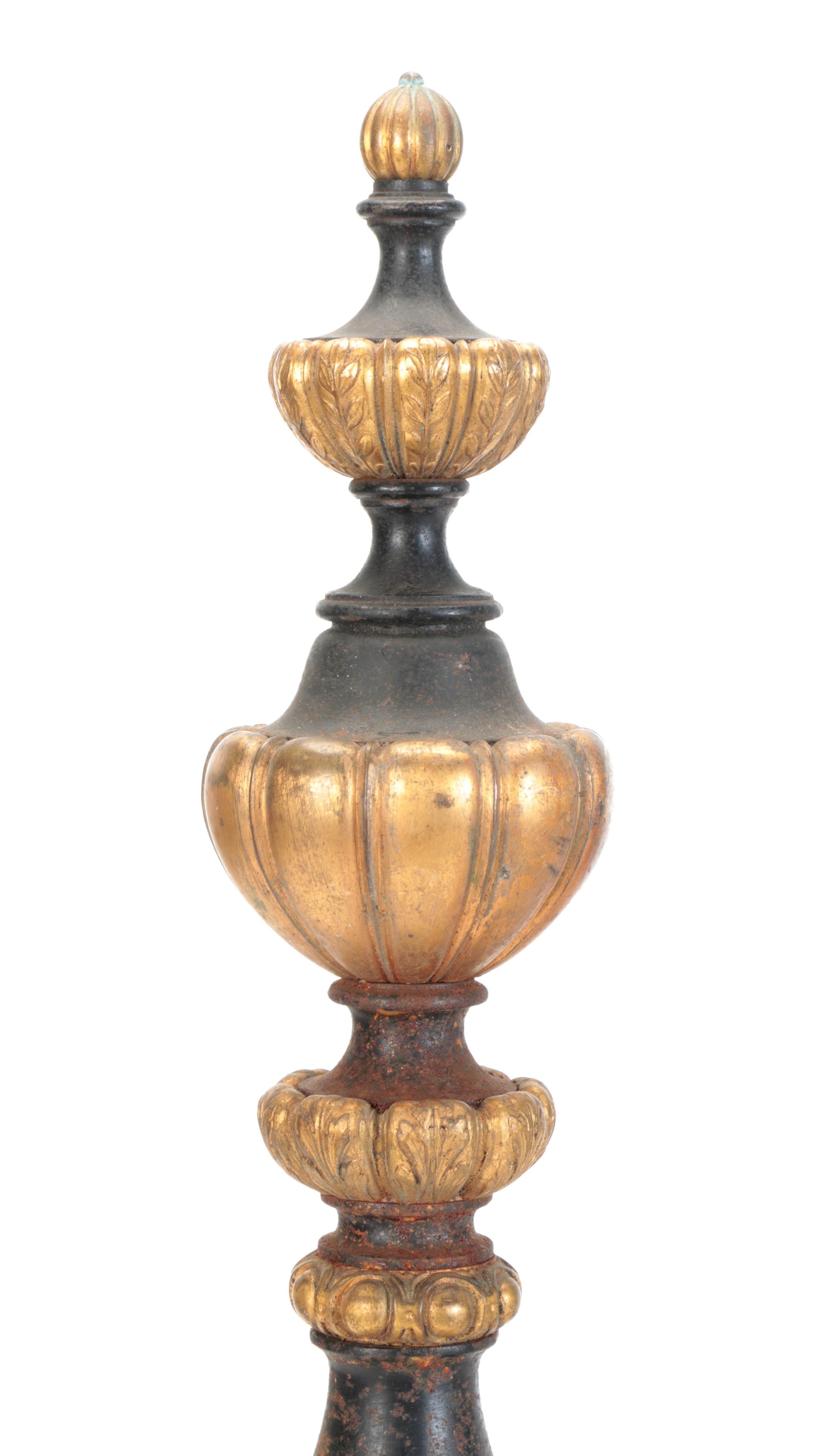 French Restauration Style Parcel-Gilt Cast Iron Fireplace Andirons, 19th Century