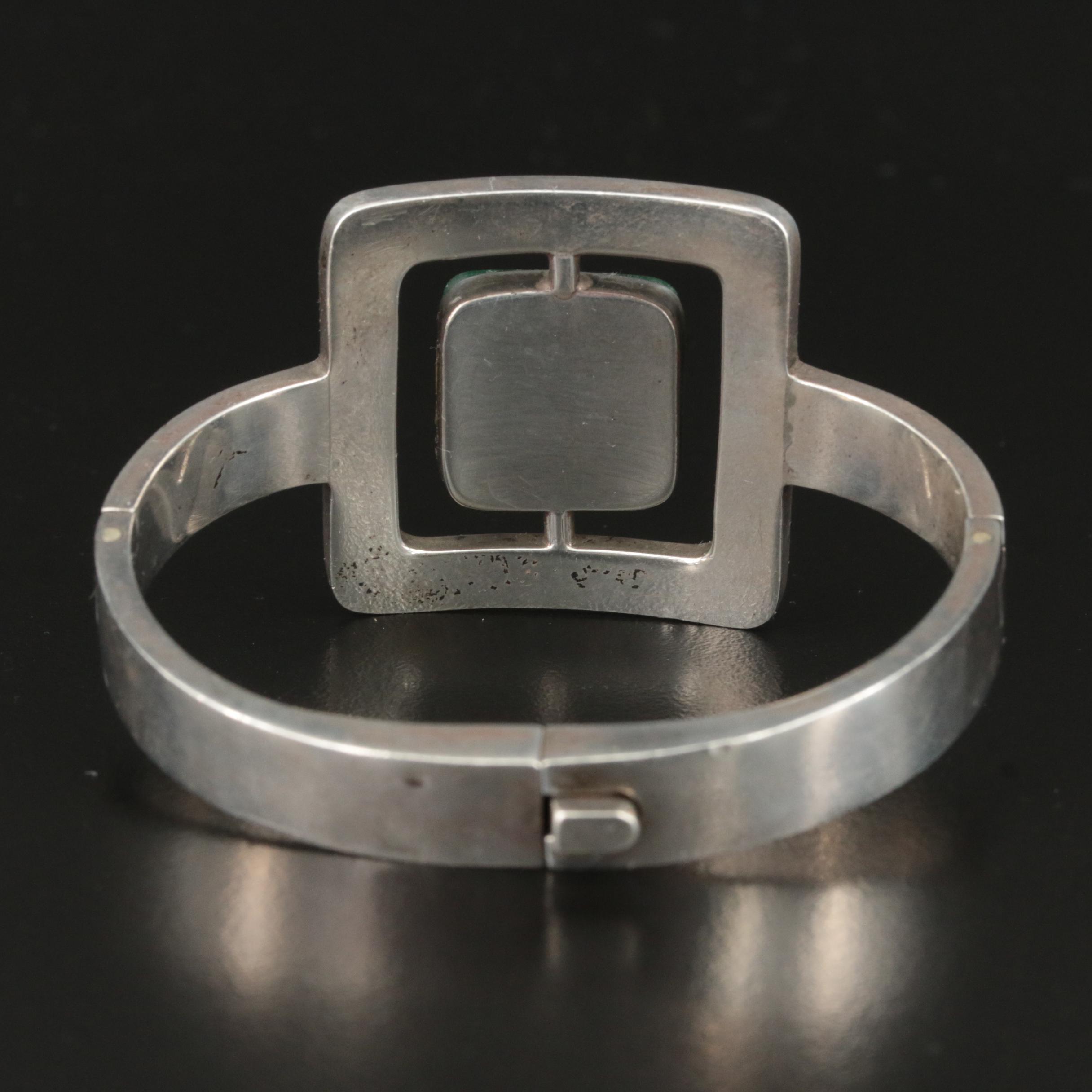 Vintage Taxco Modernist Sterling Aventurine Hinged Bracelet