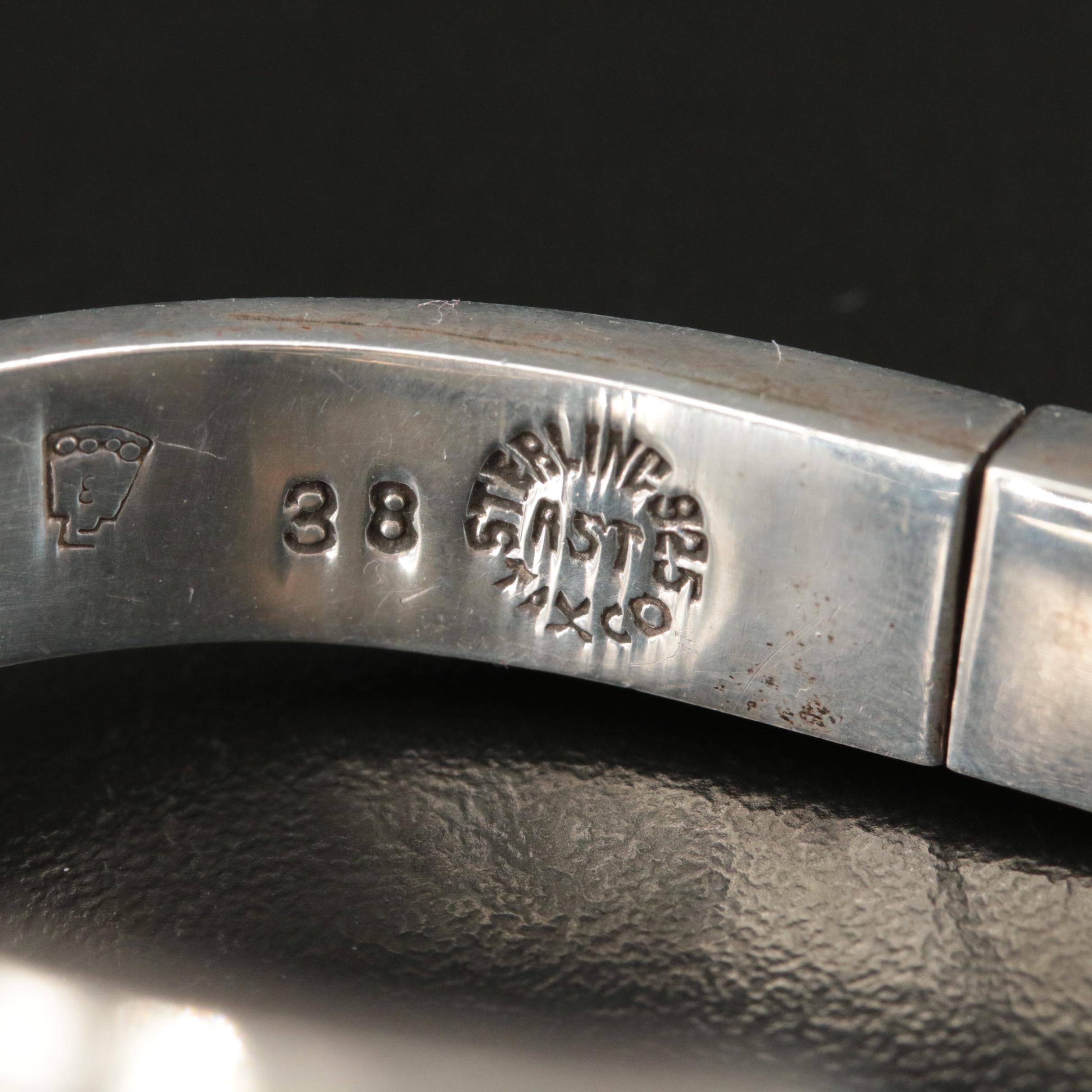 Vintage Taxco Modernist Sterling Aventurine Hinged Bracelet