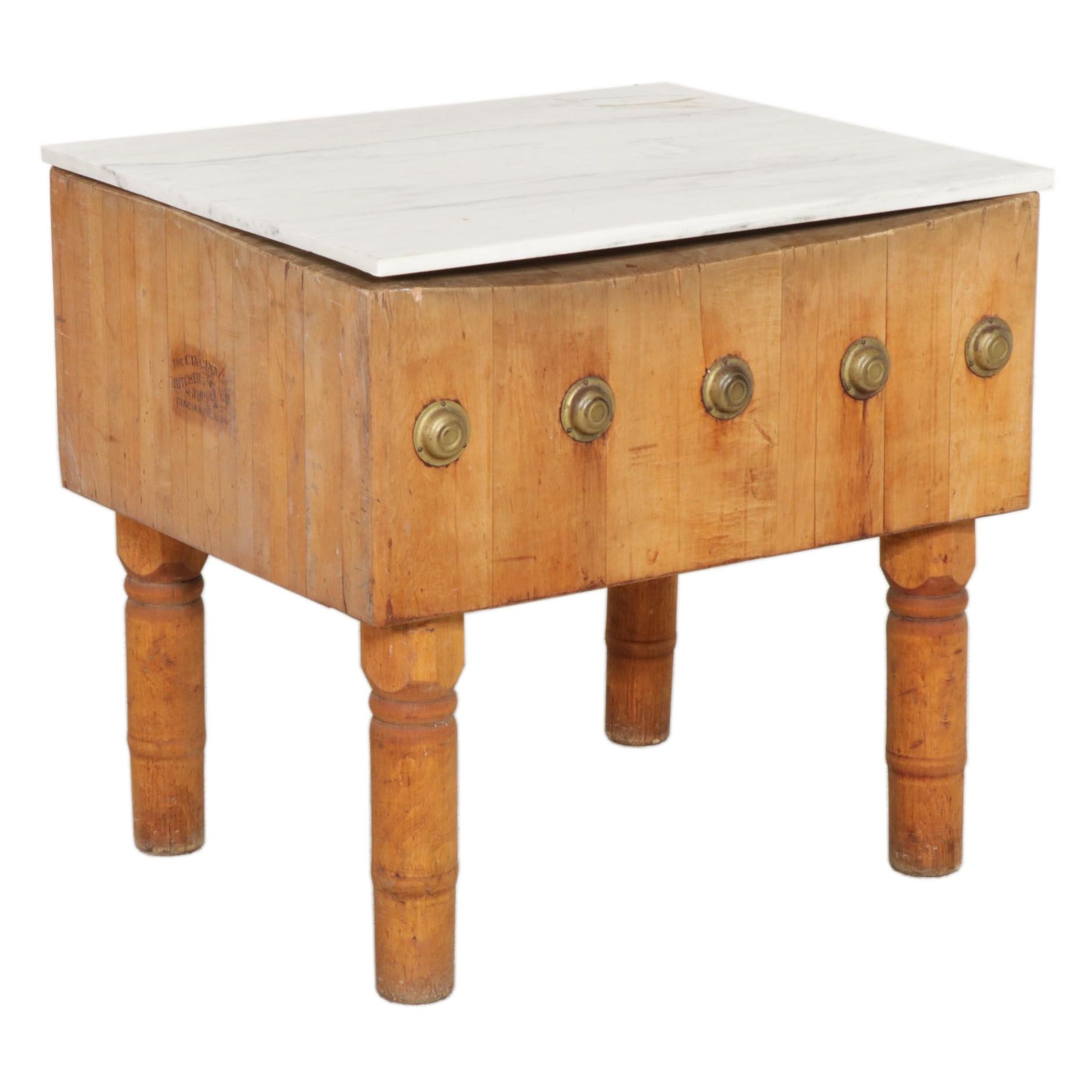 Large Maple Top Butcher's Block Table, Early 20th Century
