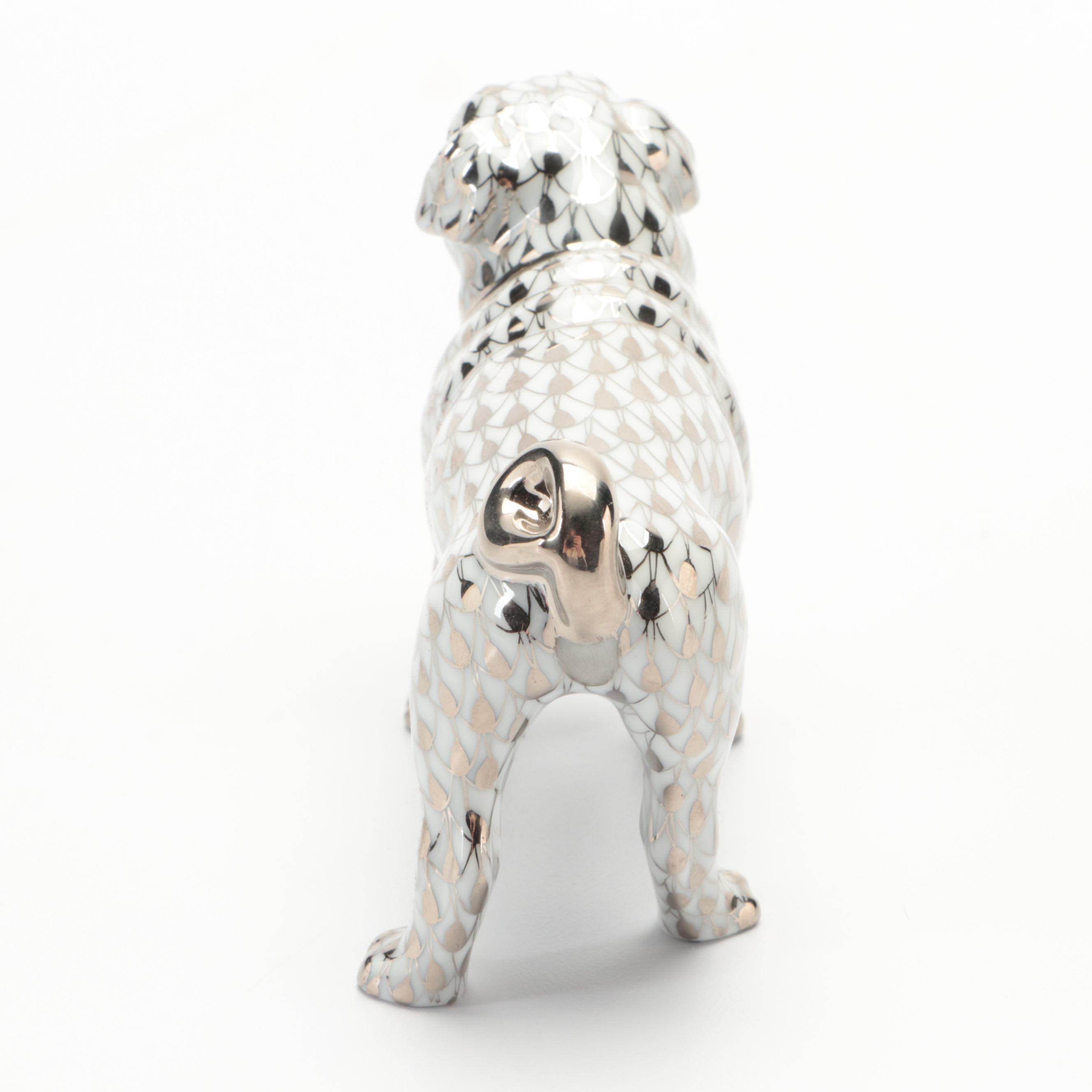 Herend "Pug Lola" Platinum Fishnet Porcelain Figurine
