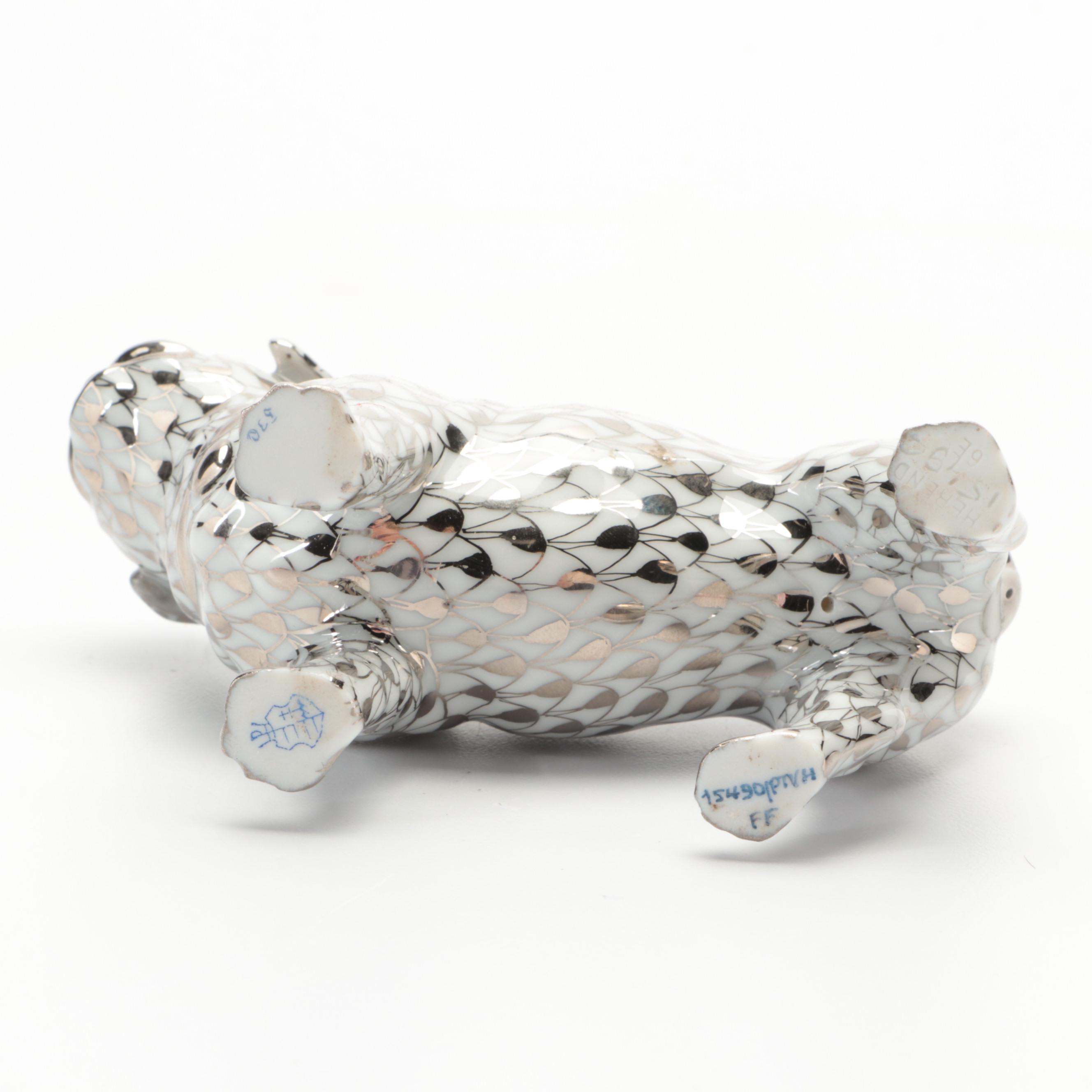 Herend "Pug Lola" Platinum Fishnet Porcelain Figurine