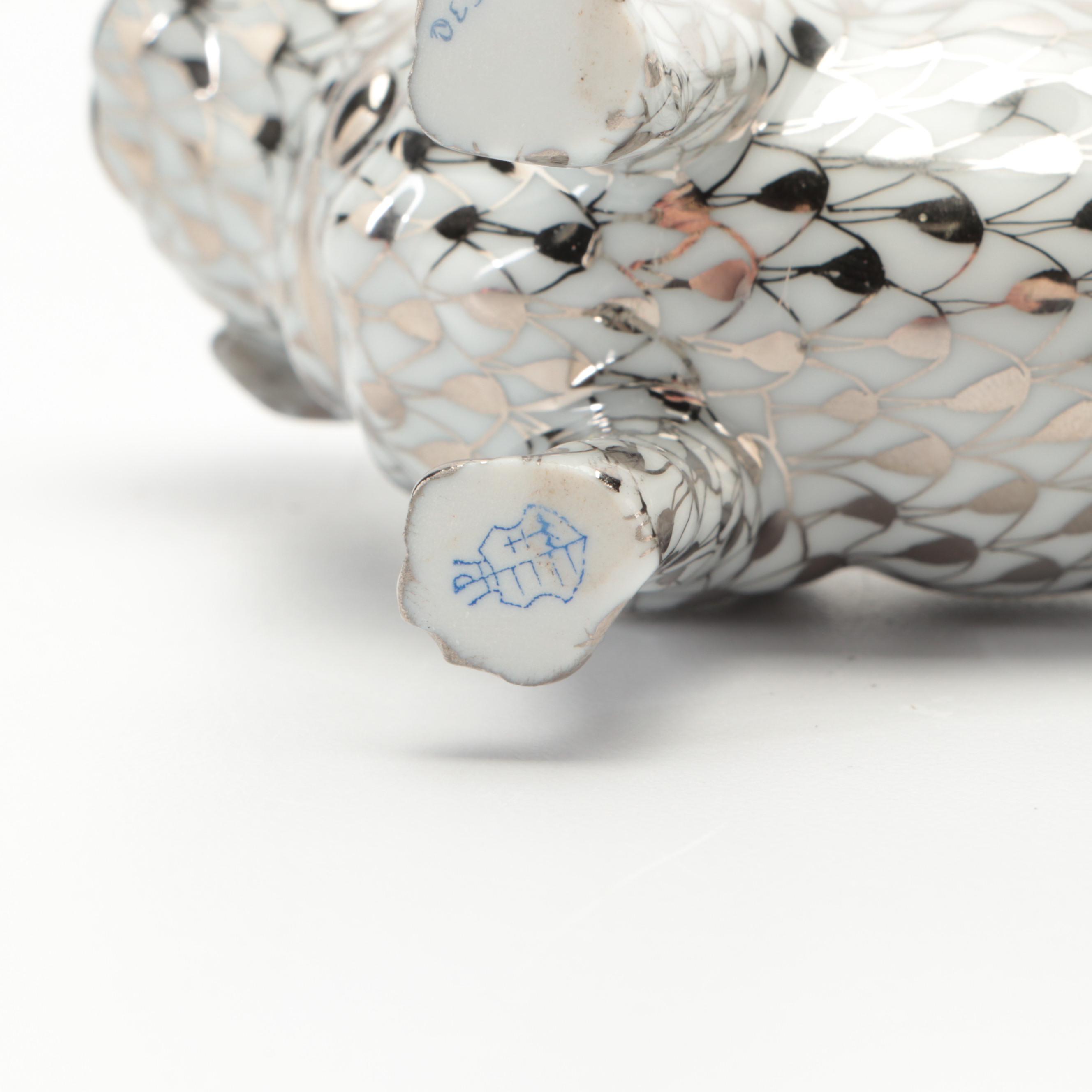 Herend "Pug Lola" Platinum Fishnet Porcelain Figurine