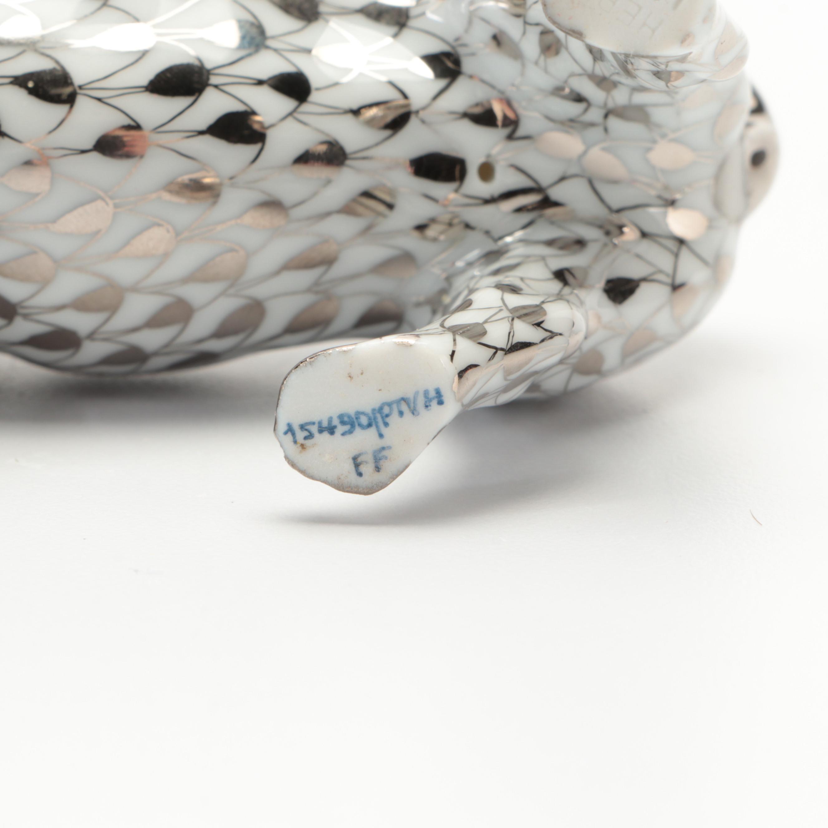 Herend "Pug Lola" Platinum Fishnet Porcelain Figurine