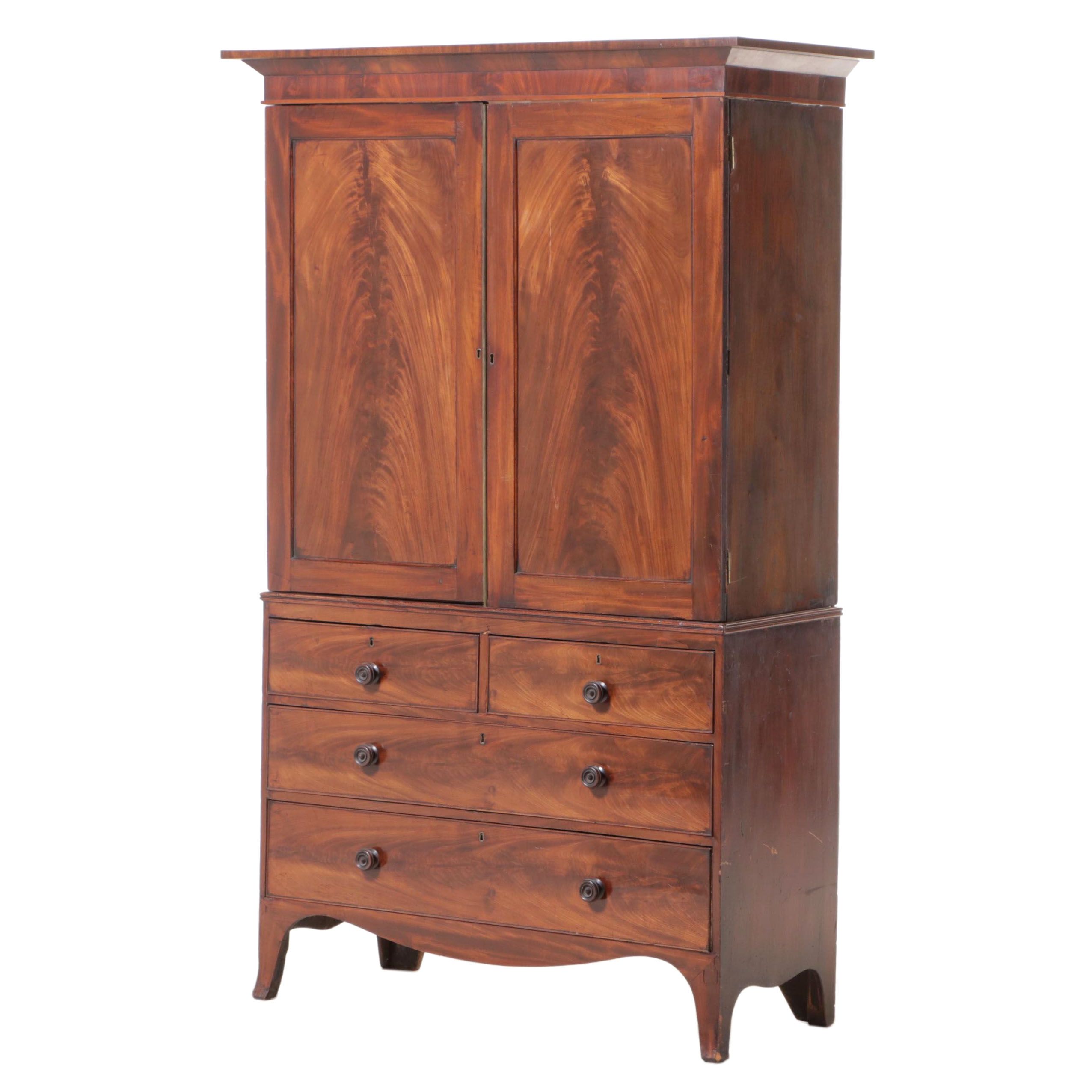 George III Mahogany Linen Press, Early 19th Century and Adapted