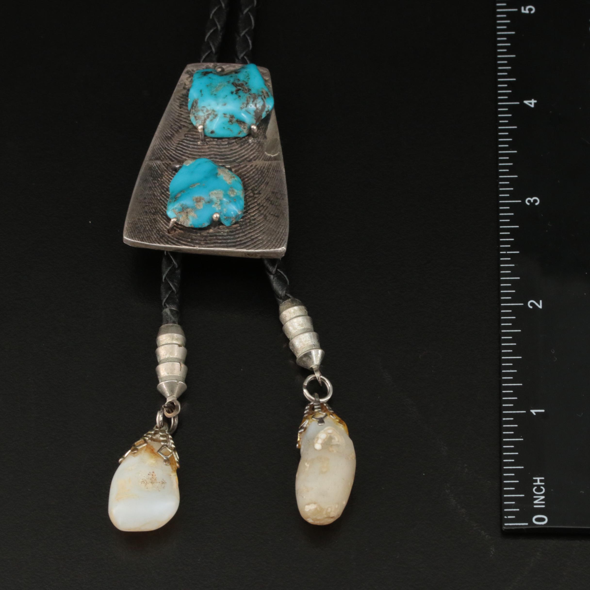 Southwestern Style Sterling Turquoise and Agate Bolo Tie