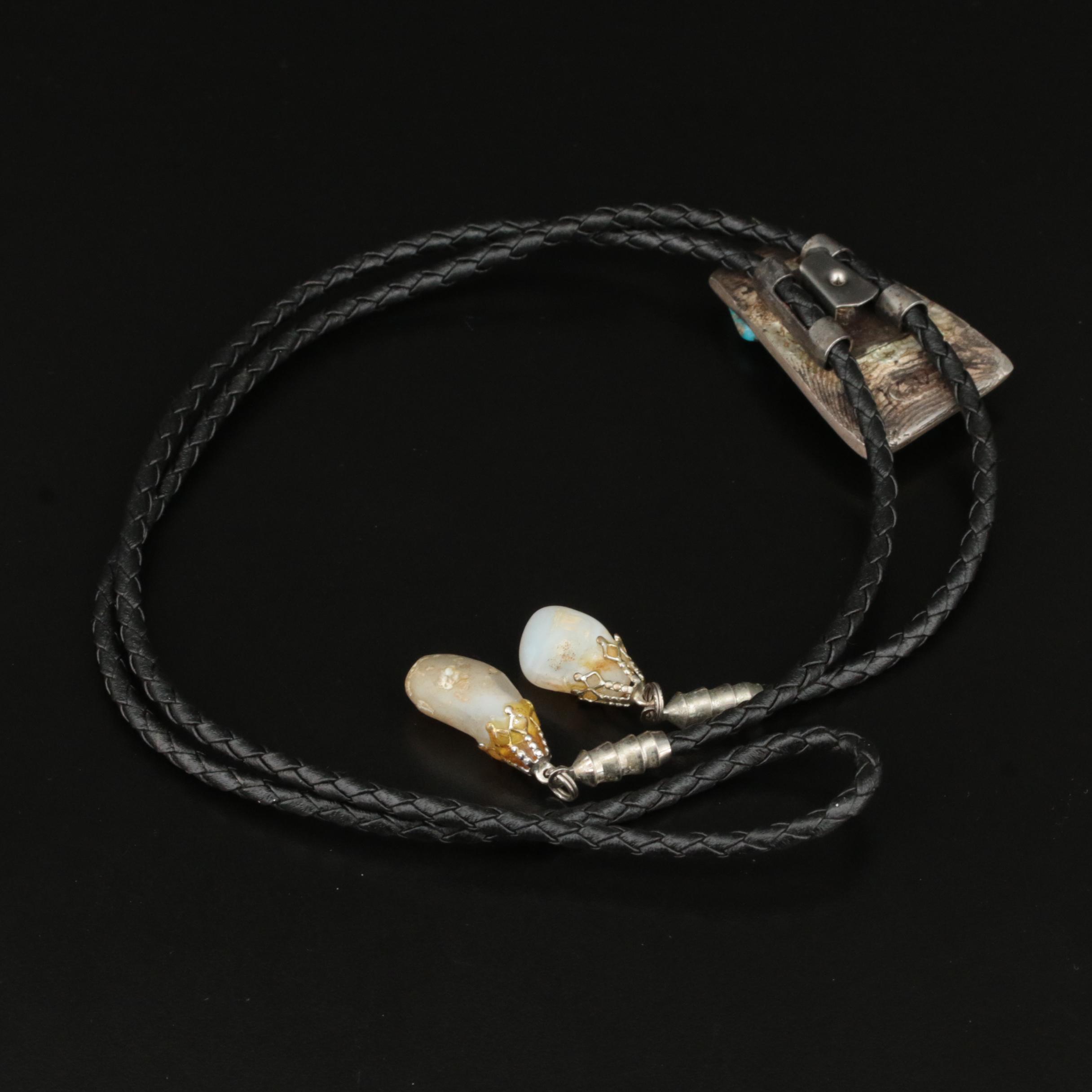 Southwestern Style Sterling Turquoise and Agate Bolo Tie