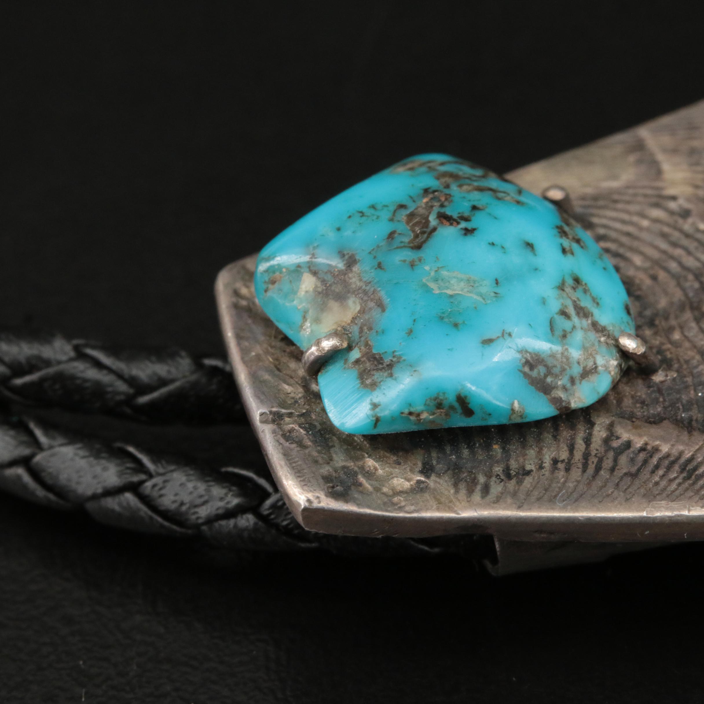 Southwestern Style Sterling Turquoise and Agate Bolo Tie