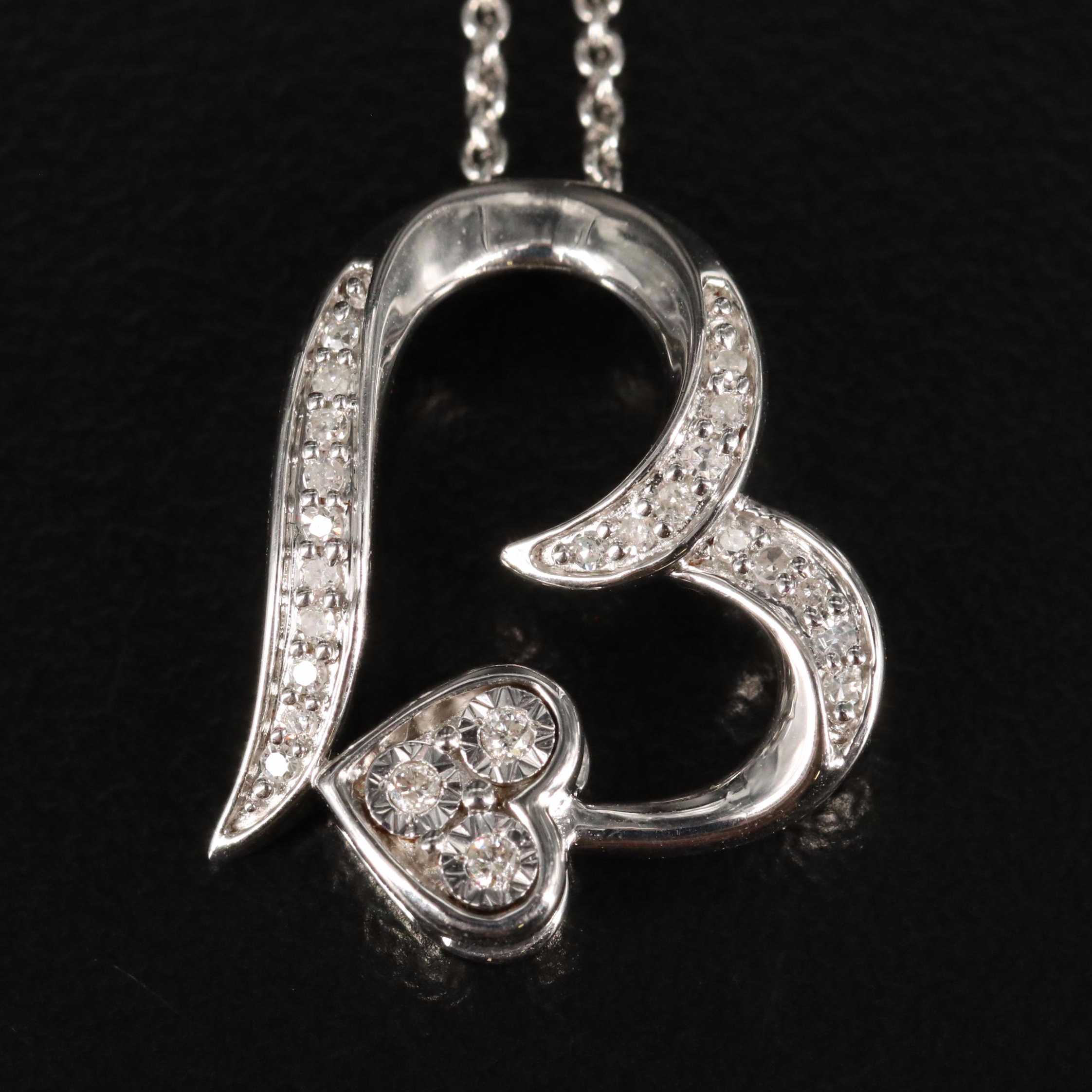Sterling Diamond Open Heart Pendant Necklace