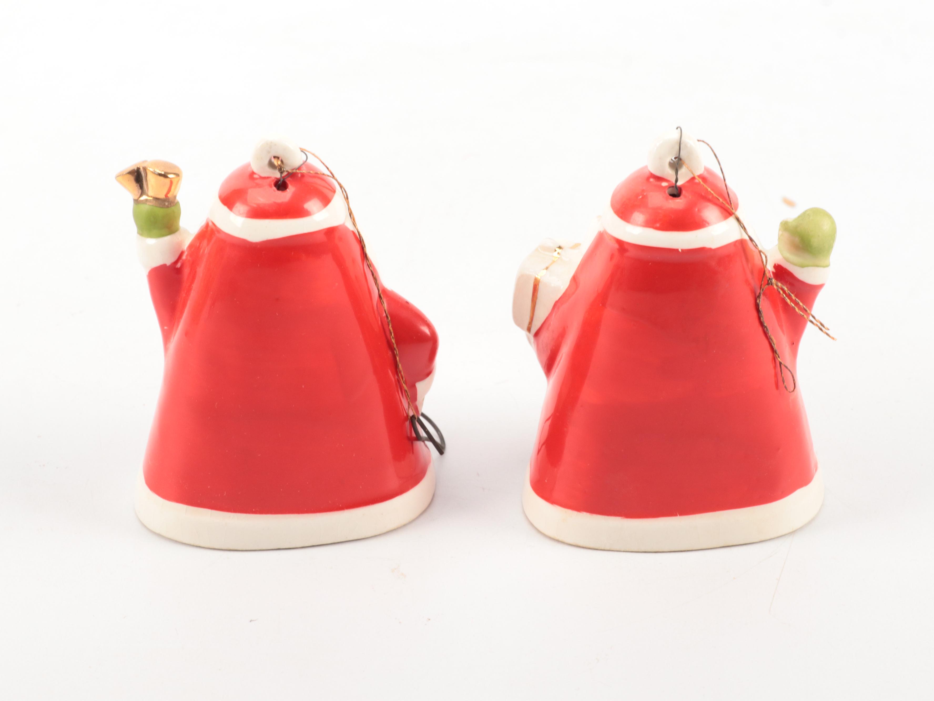 White Illuminated Table Top Christmas Tree with Ornaments and Nodder Figurines