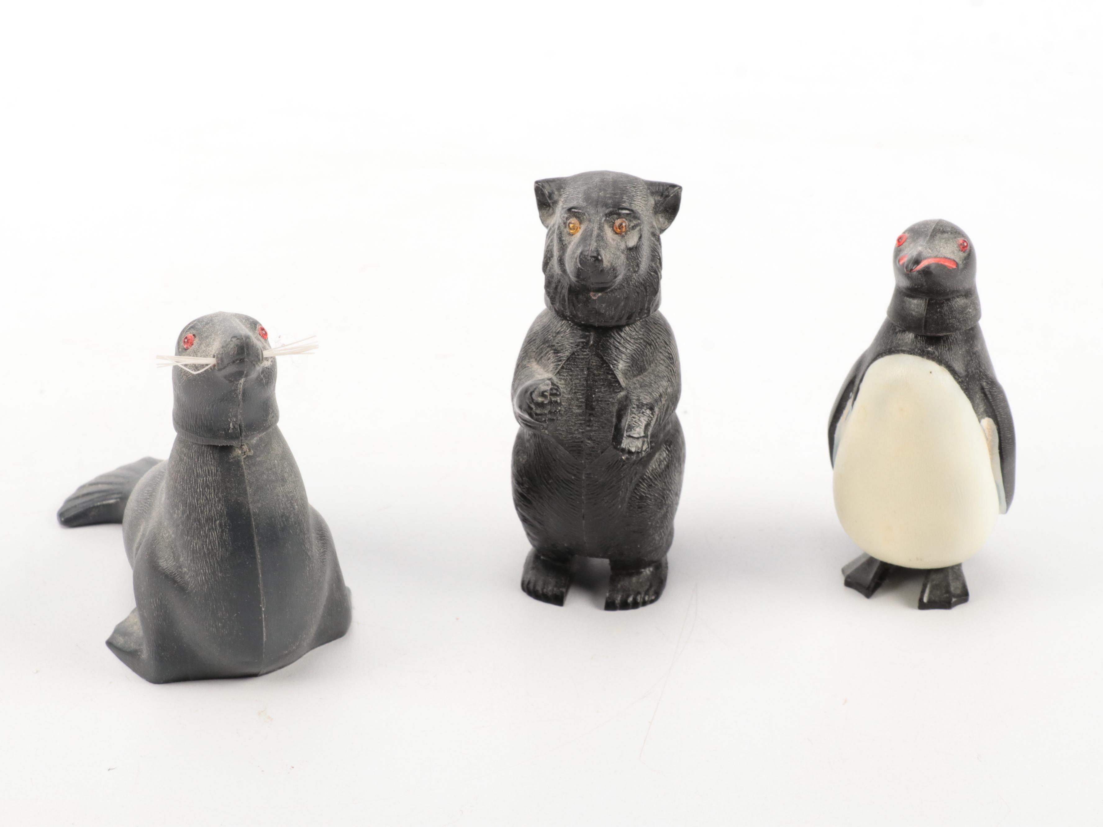 White Illuminated Table Top Christmas Tree with Ornaments and Nodder Figurines