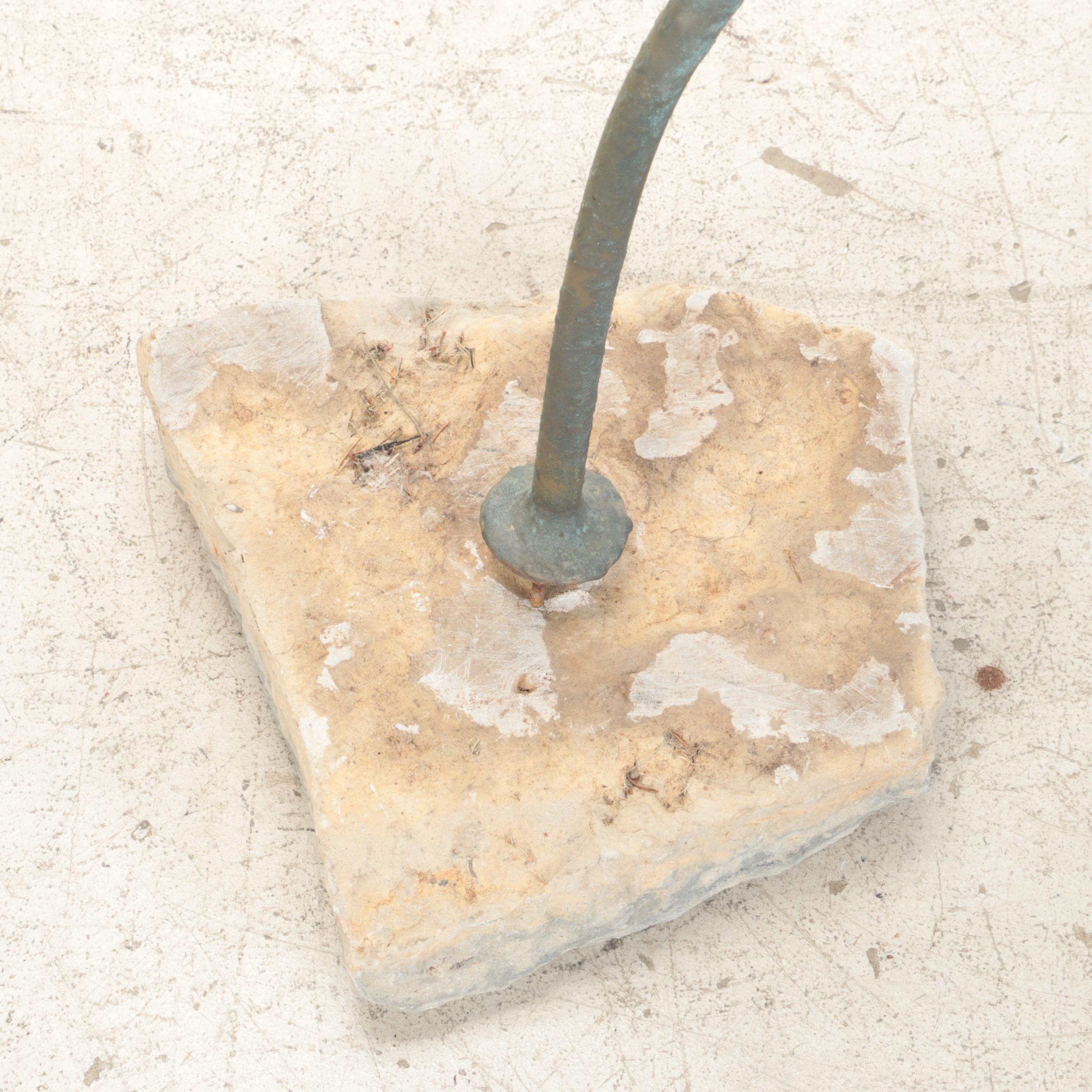 Modern Verdigris Patinated Metal Eucalyptus Sculpture on a Rock Base