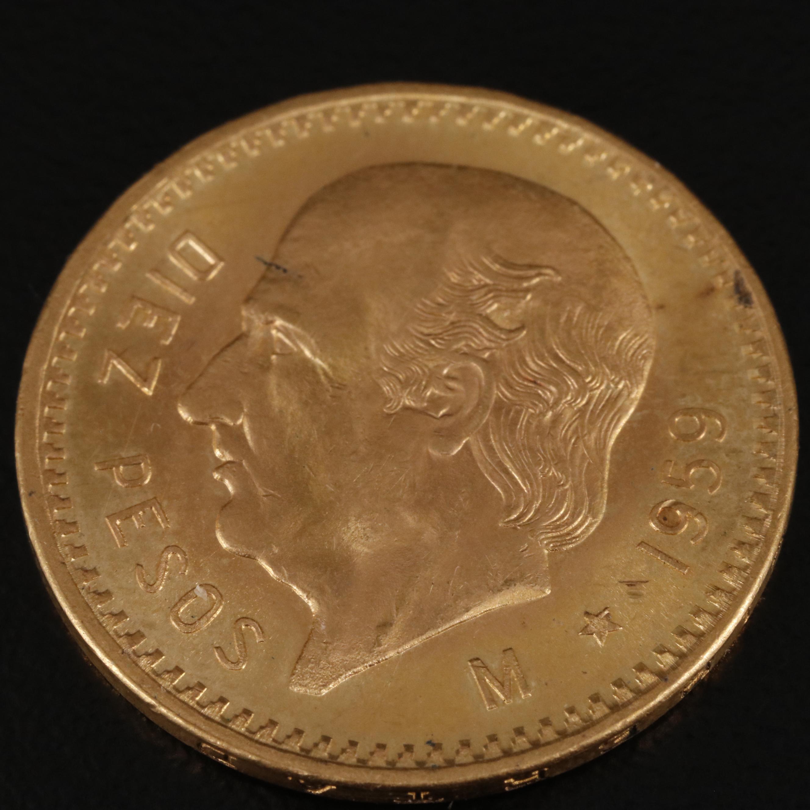 1959 Mexico Ten Pesos Gold Coin