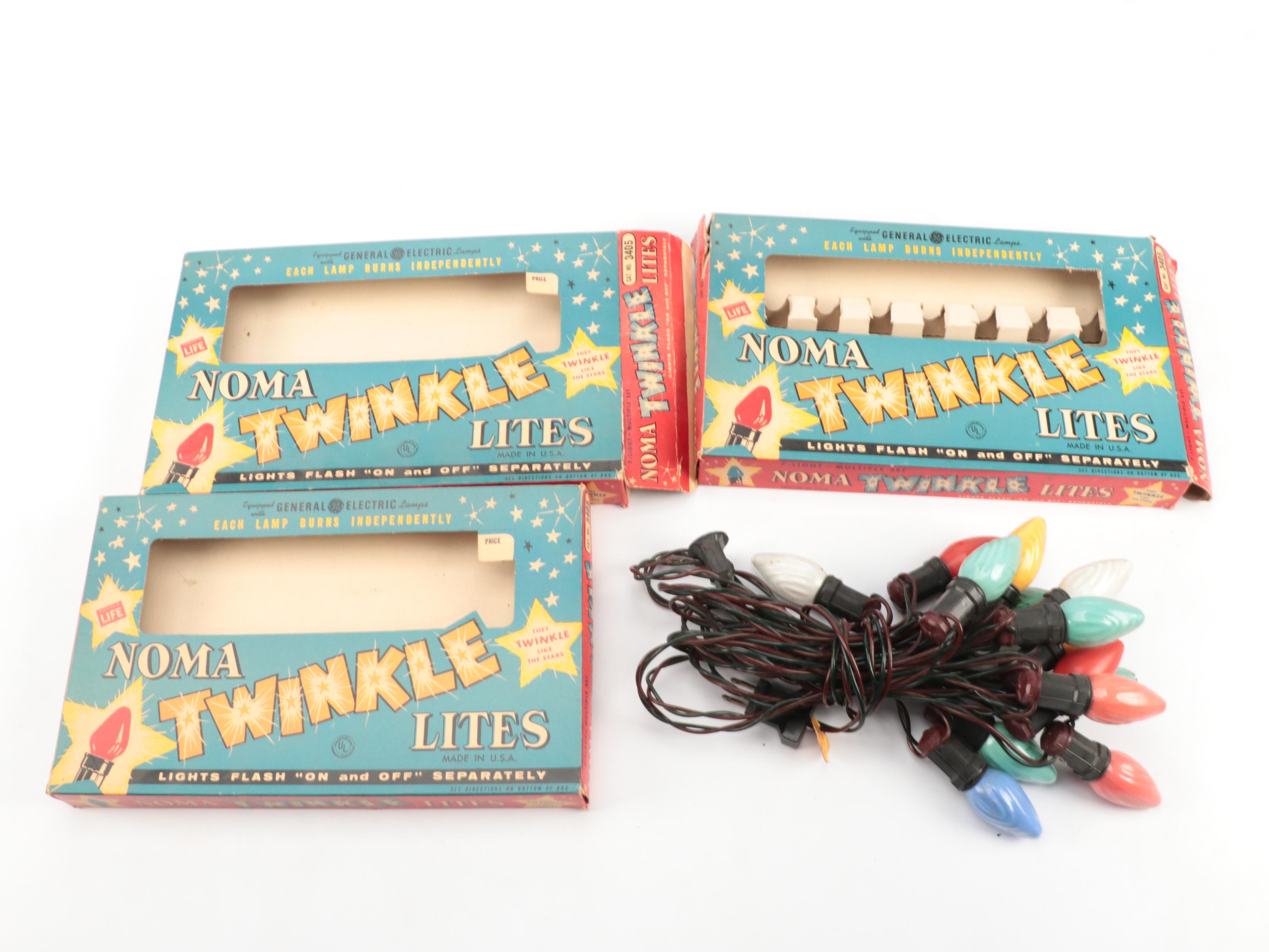 General Electric Noma Twinkle Lights, Shiny-Brite Ornaments, and Tree Stand