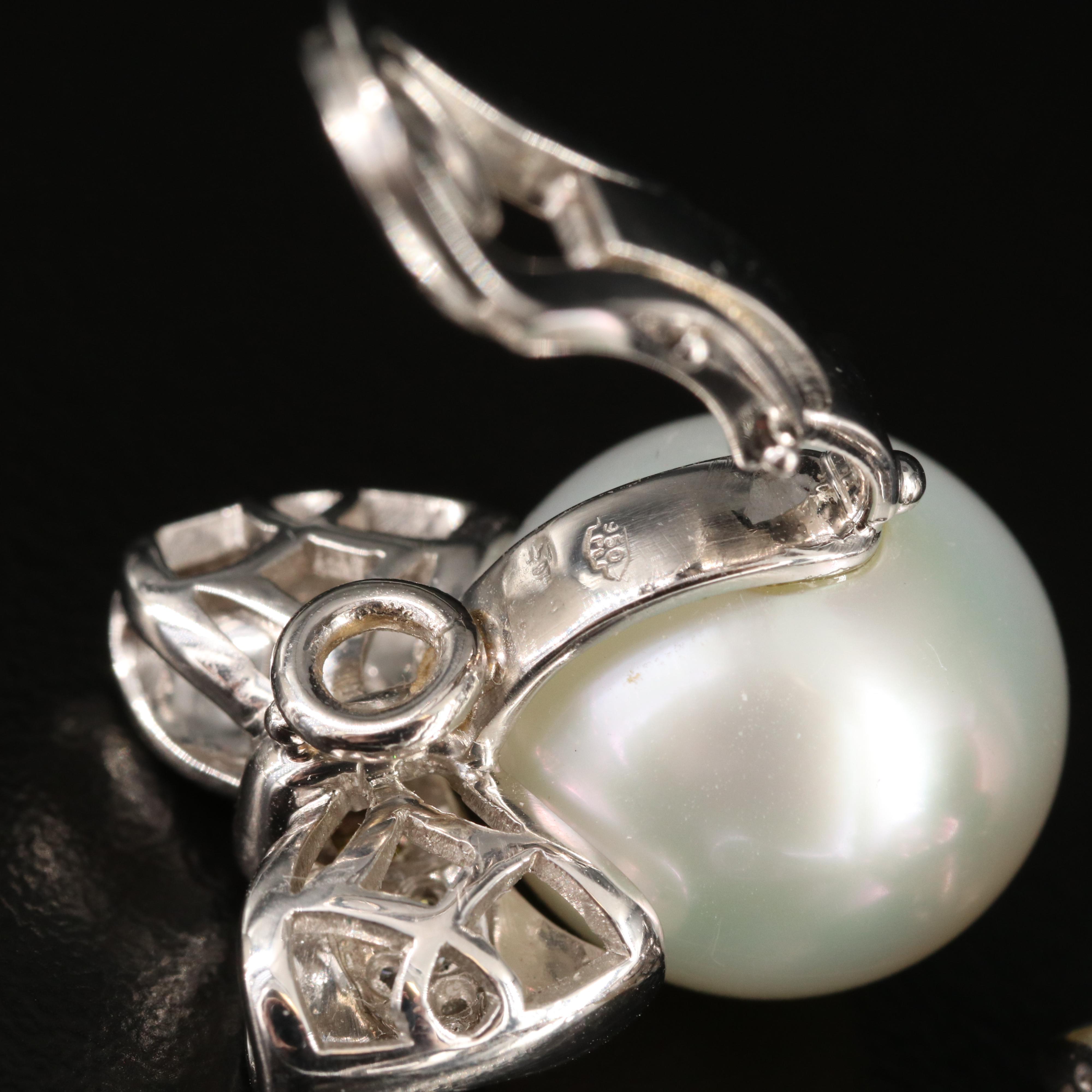 Platinum 14.50 mm Pearl and Diamond Bow Earrings